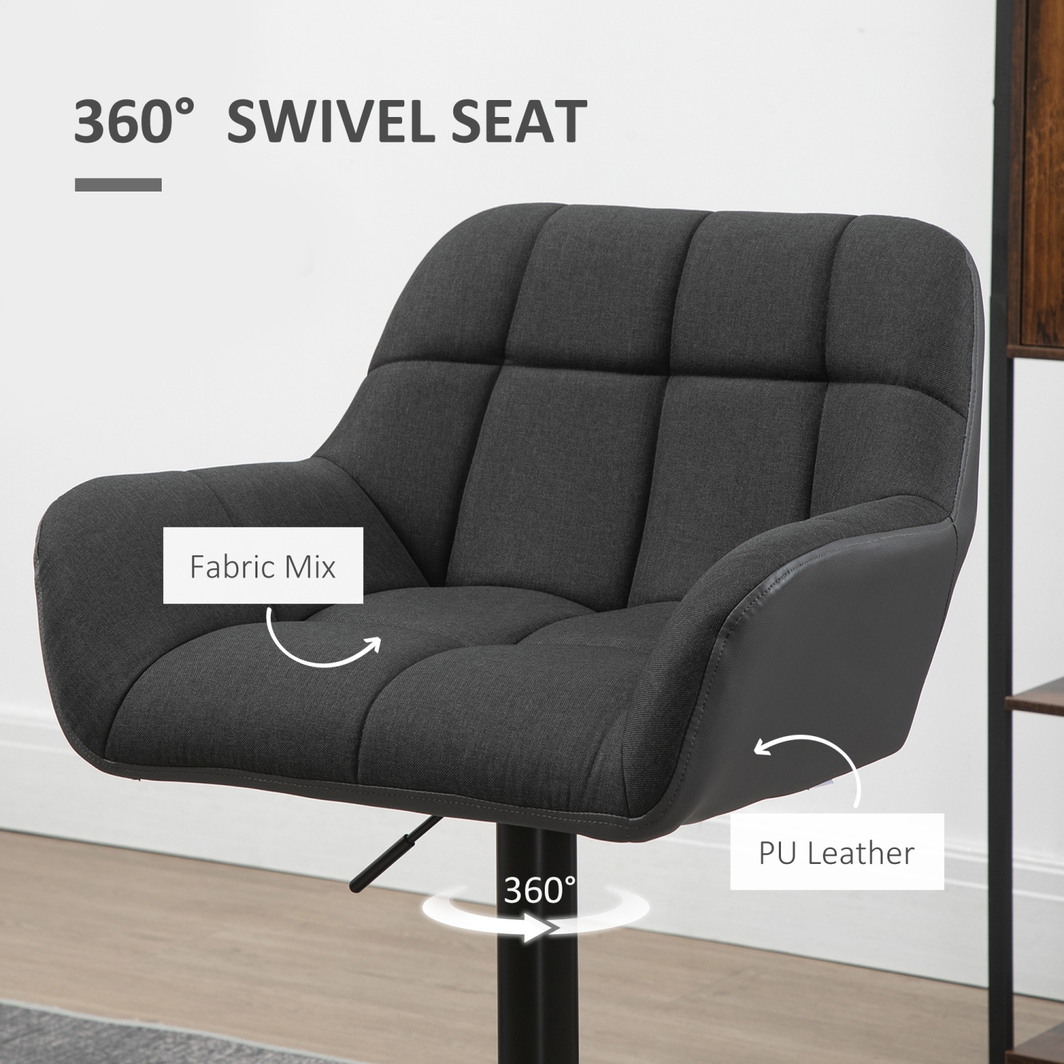 HOMCOM – Ensemble de 2 tabourets de bar ajustables, tabourets pivotants en lin capitonné avec repose-pieds et accoudoirs, chaises de bar pour