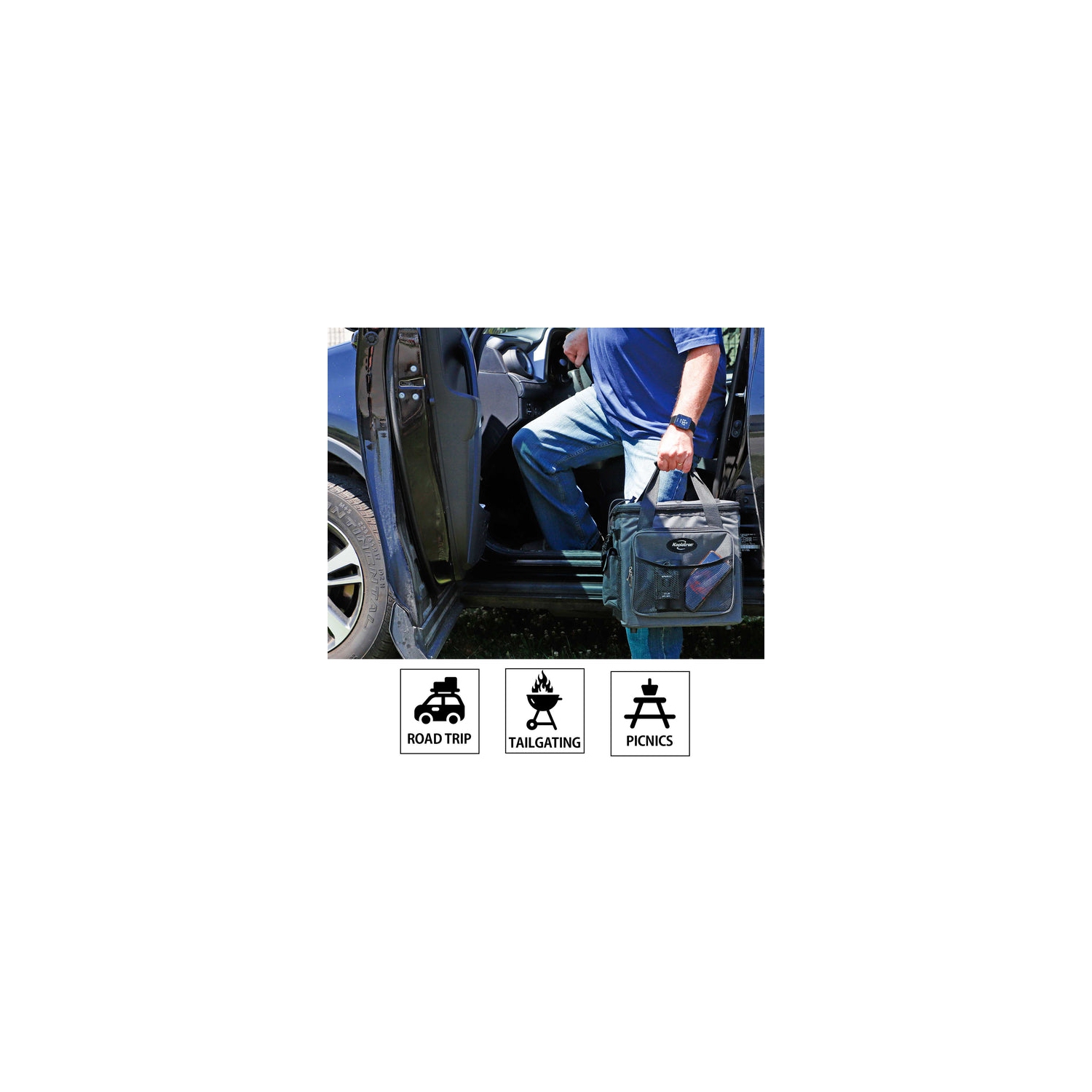 D13 Hybrid Portable 12V Cooler Bag with Shoulder Strap, 13L / 14 qt, Grey and Black