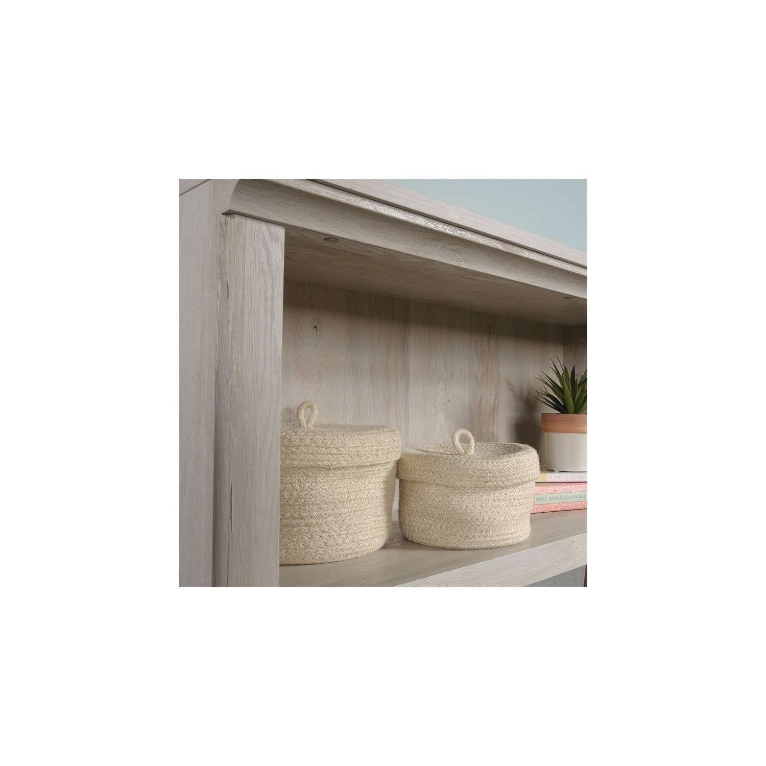 Sauder – Bibliothèque haute en bois à 3 tablettes et 2 portes, fini marron blanchi, divers