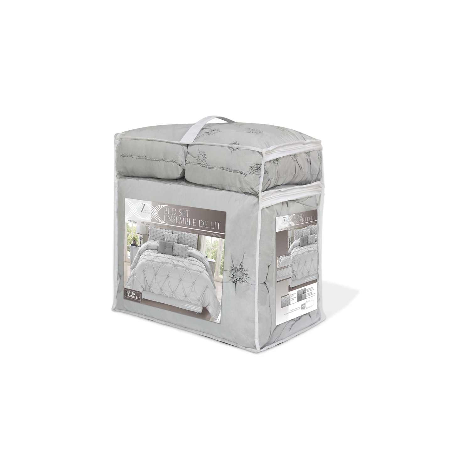 Safdie & Co. – Ensemble de douillette en microfibre de qualité supérieure Château pour très grand lit, 7 pièces, gris