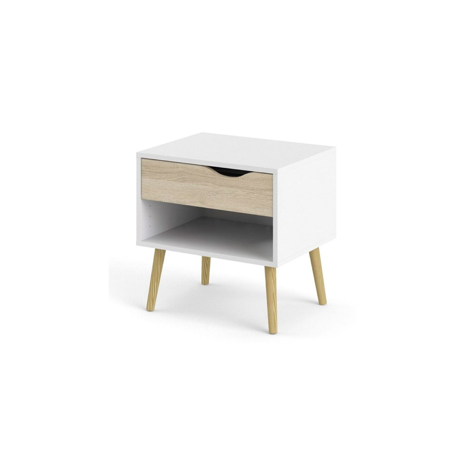 Tvilum Diana Modern 1 Drawer Nightstand in White and Oak