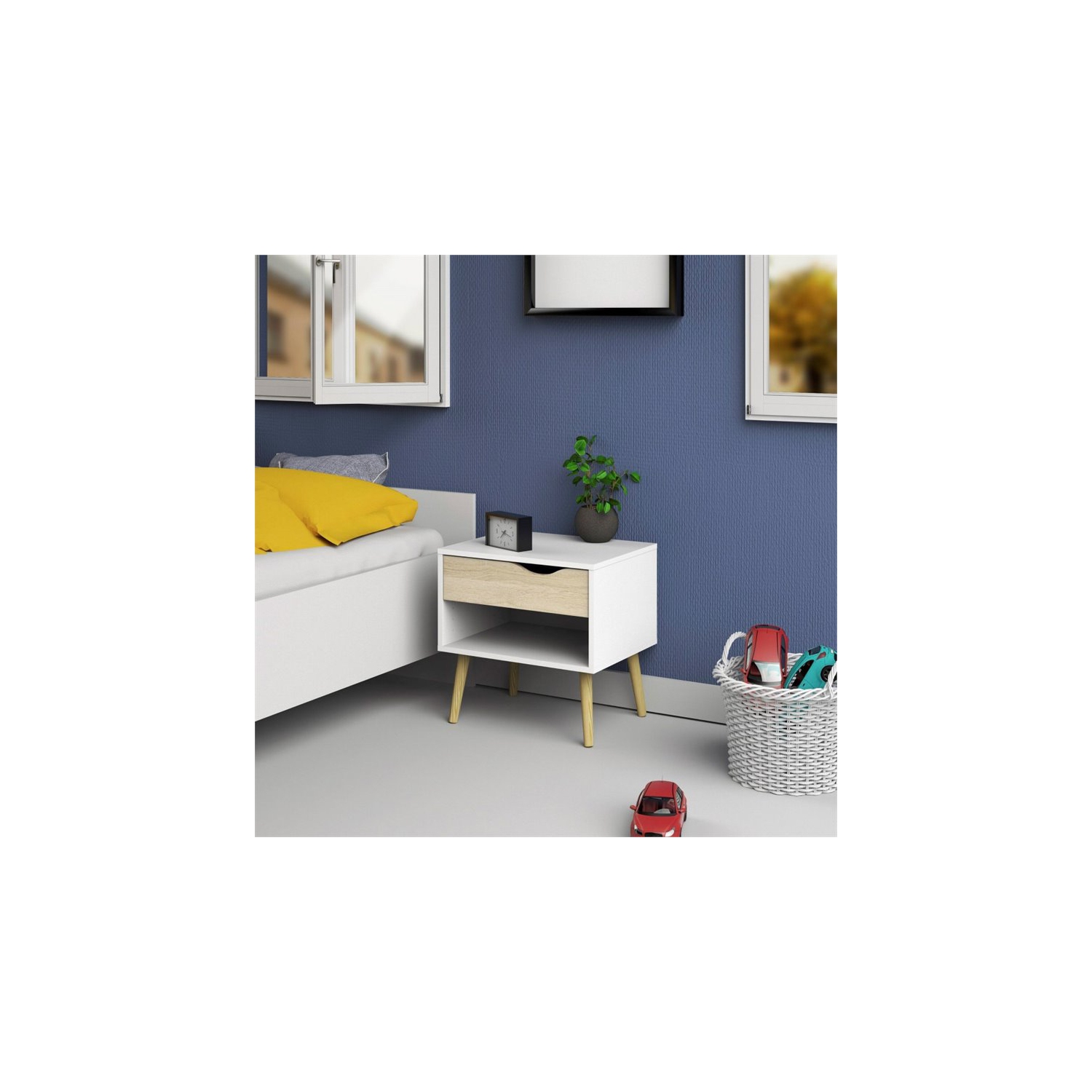 Tvilum Diana Modern 1 Drawer Nightstand in White and Oak