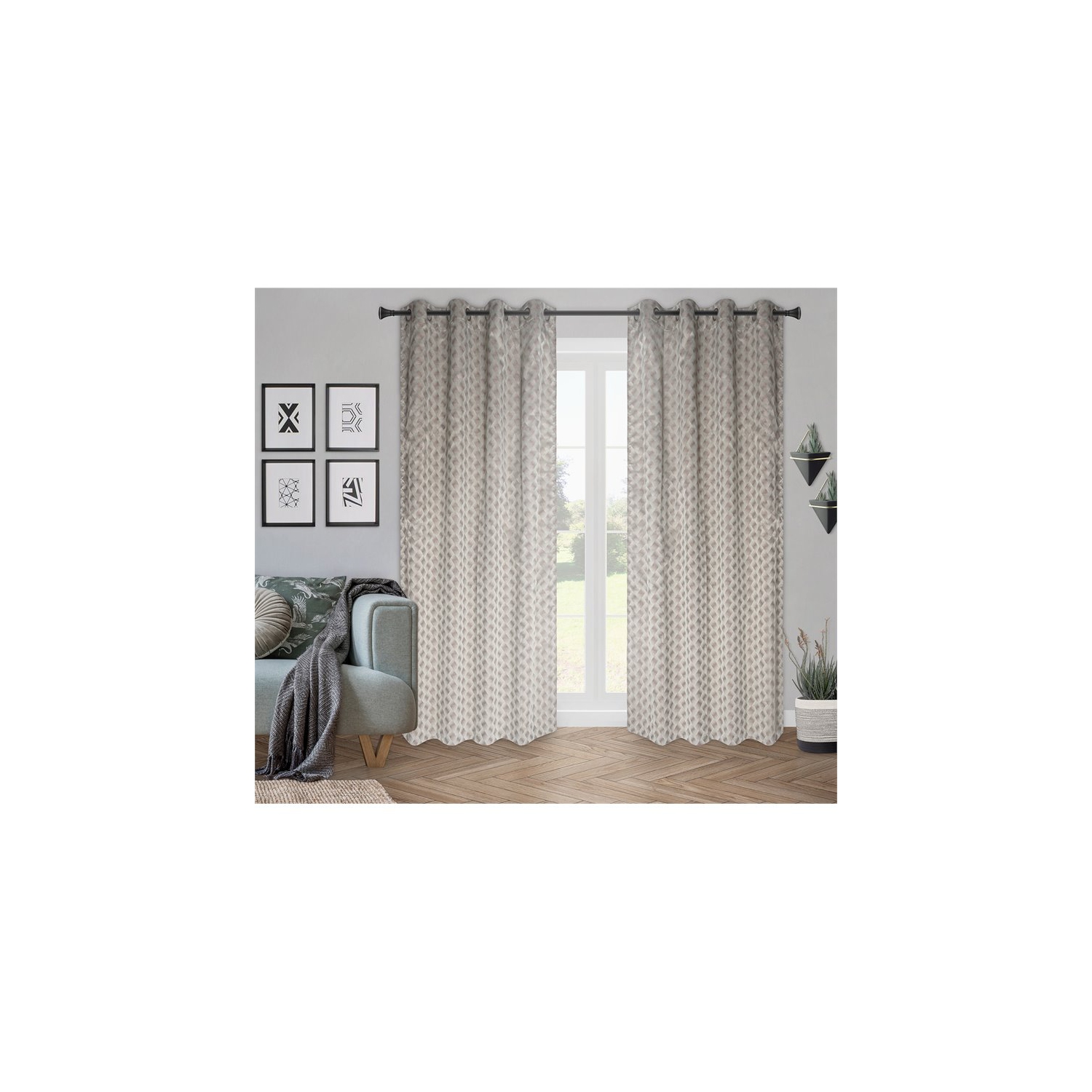 Safdie & Co. Rideau sans plis JACQUARD Brayden 84 po de long en taupe pluie