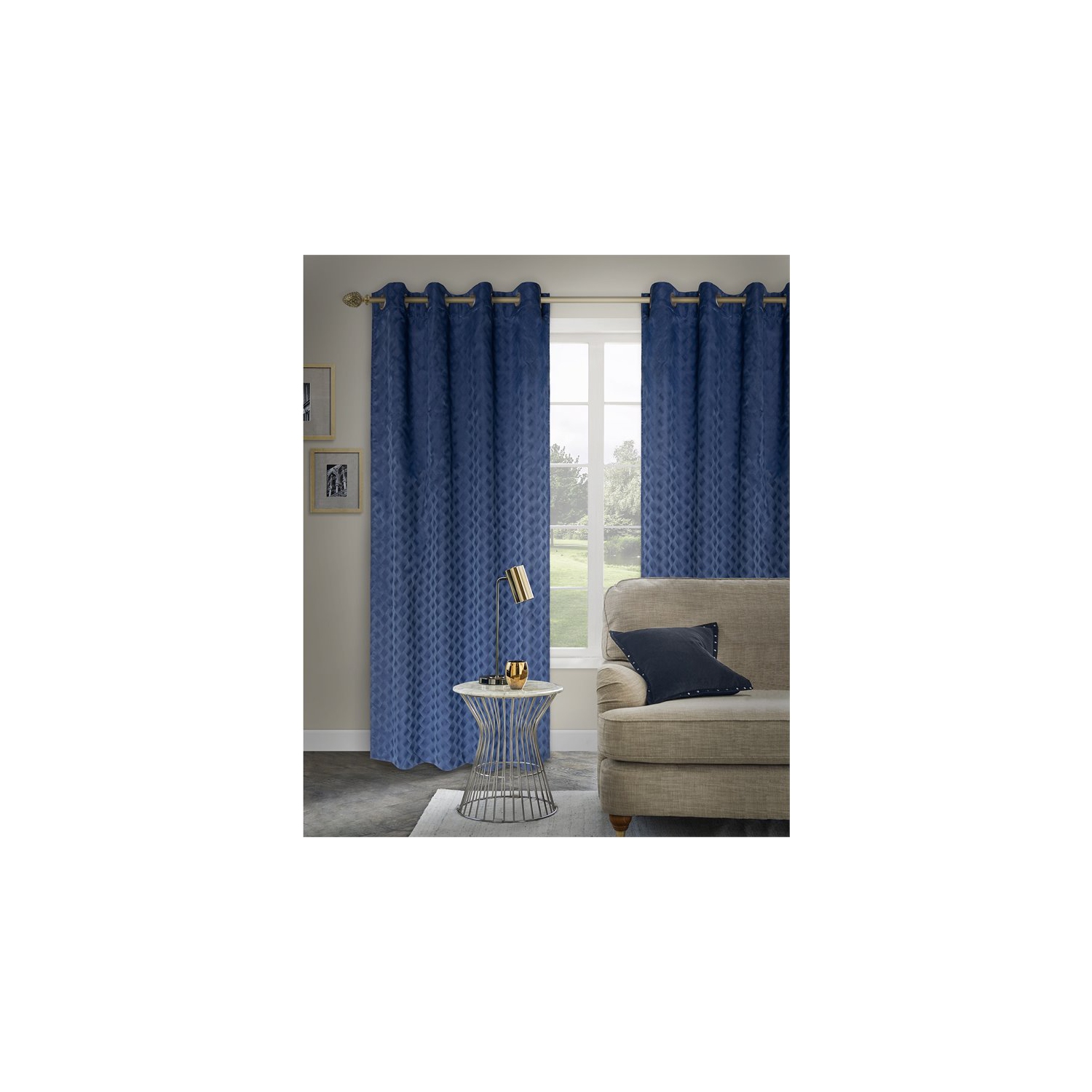 Safdie & Co. Wrinkle Free Curtain Jacquard Brayden 84"L in Navy