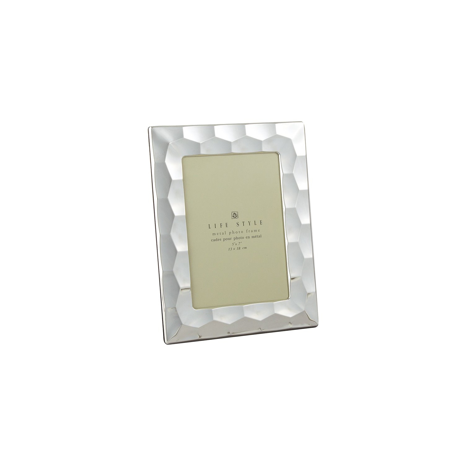 Cadre en acier inoxydable plaqué or de 5 x 7 po avec bordure à prisme argentée