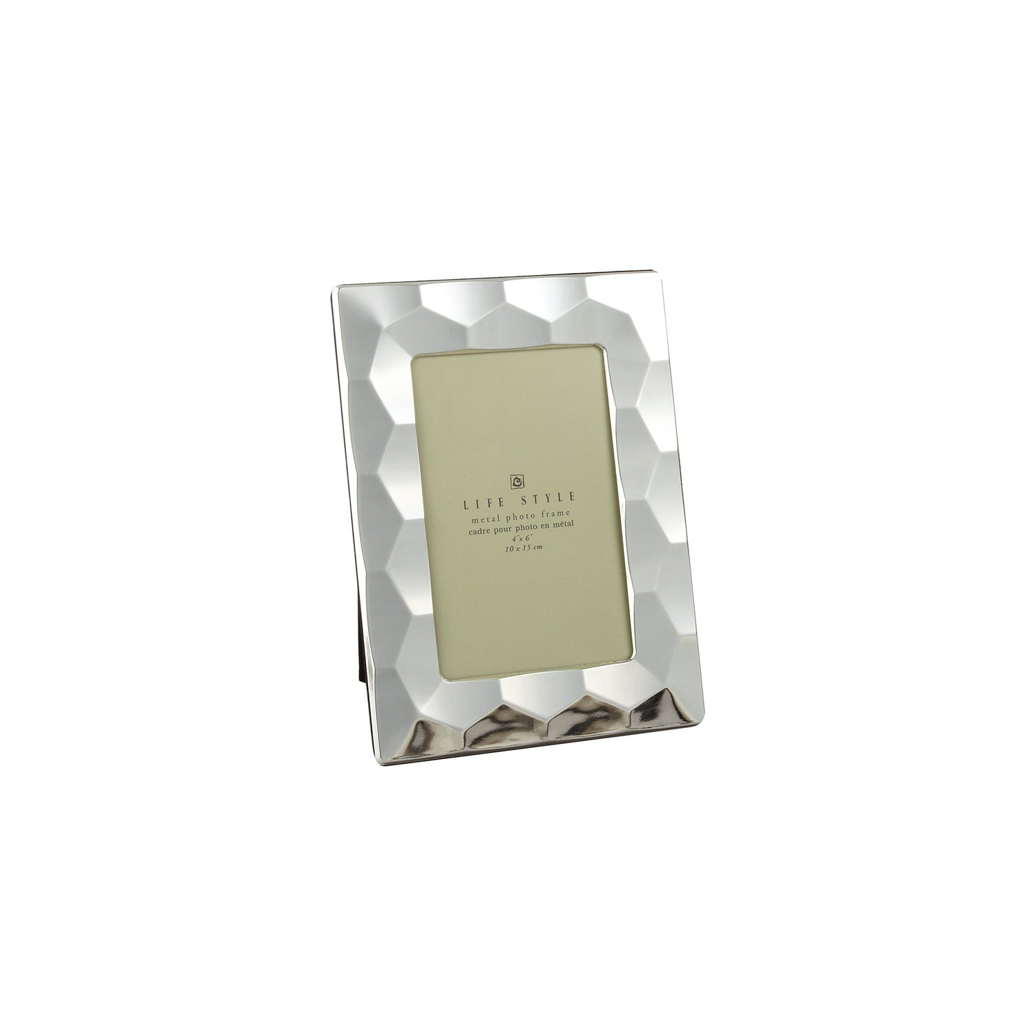 Cadre en acier inoxydable plaqué de 4 x 6 po avec bordure à prisme en argent Jiallo