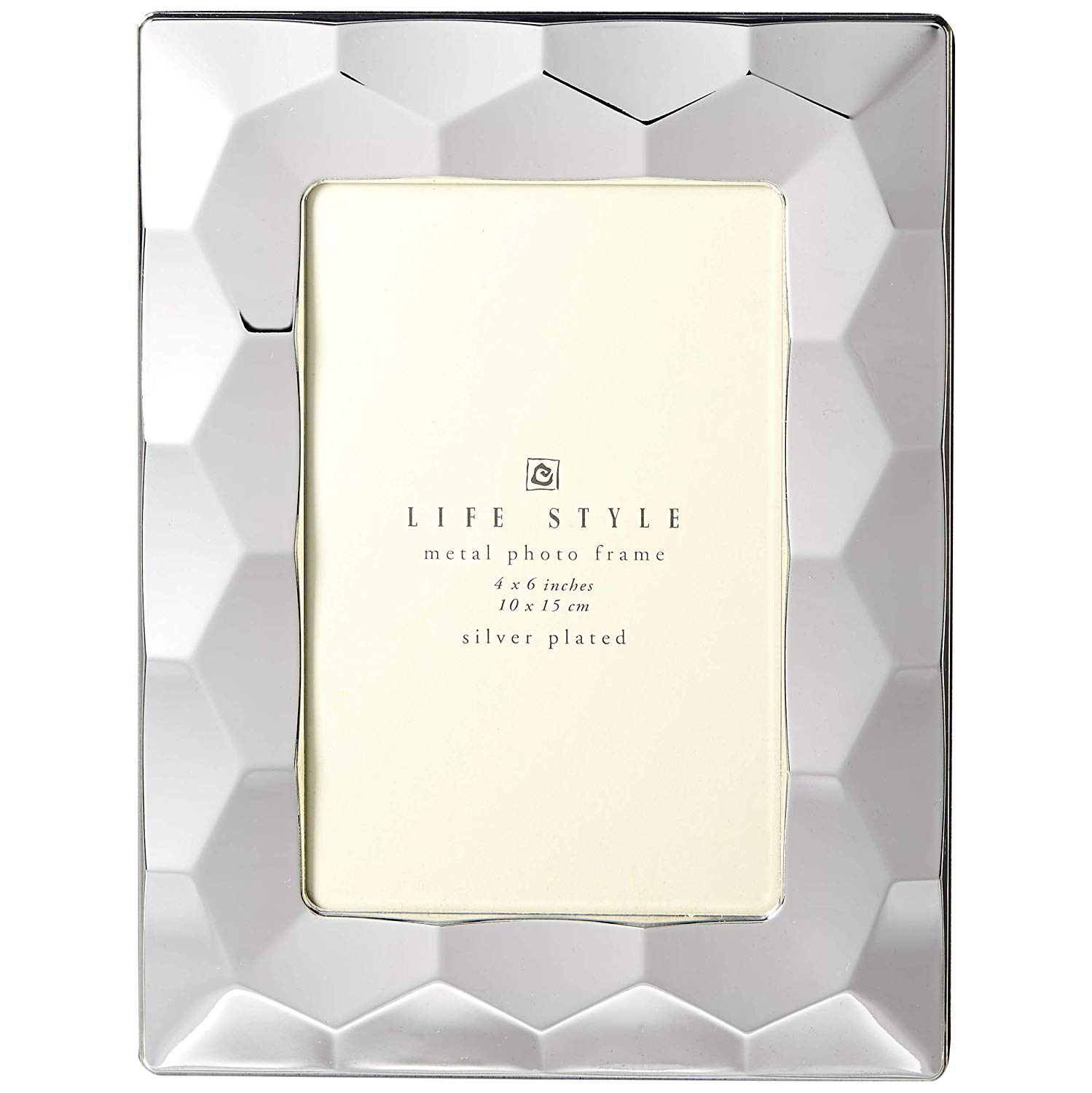 Cadre en acier inoxydable plaqué de 4 x 6 po avec bordure à prisme en argent Jiallo