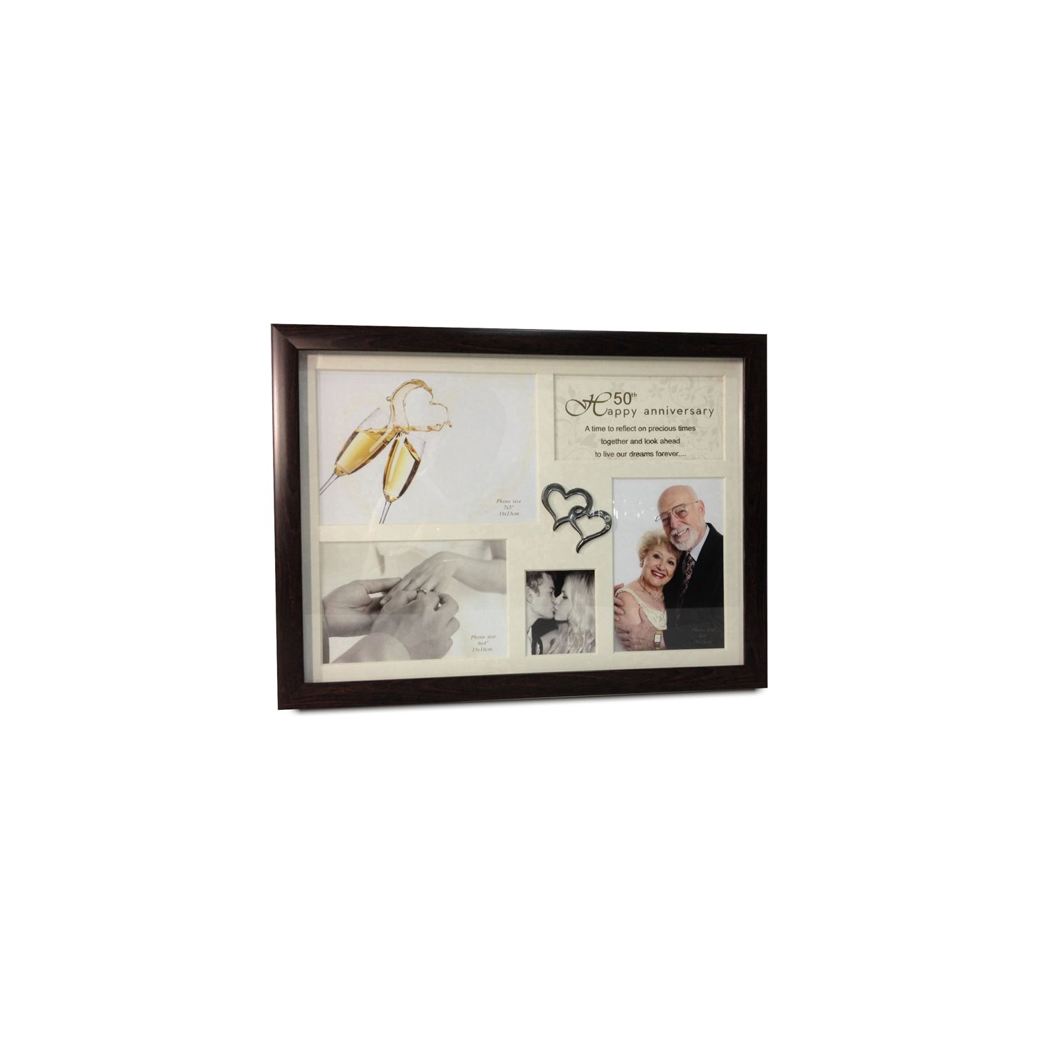 Jiallo 50th Anniversary Collage Photo Frame with Double Heart Icon in Brown