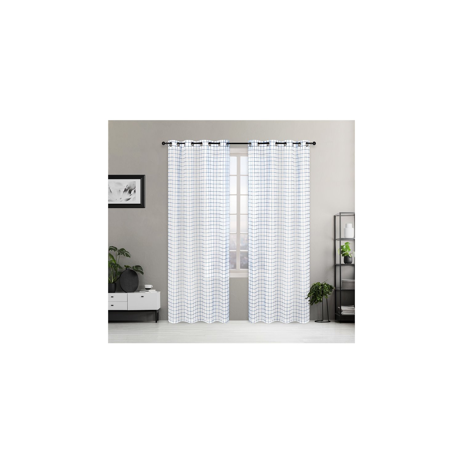 Safdie & Co. – Rideau sans plis à carreaux, 84 po de long, bleu marine