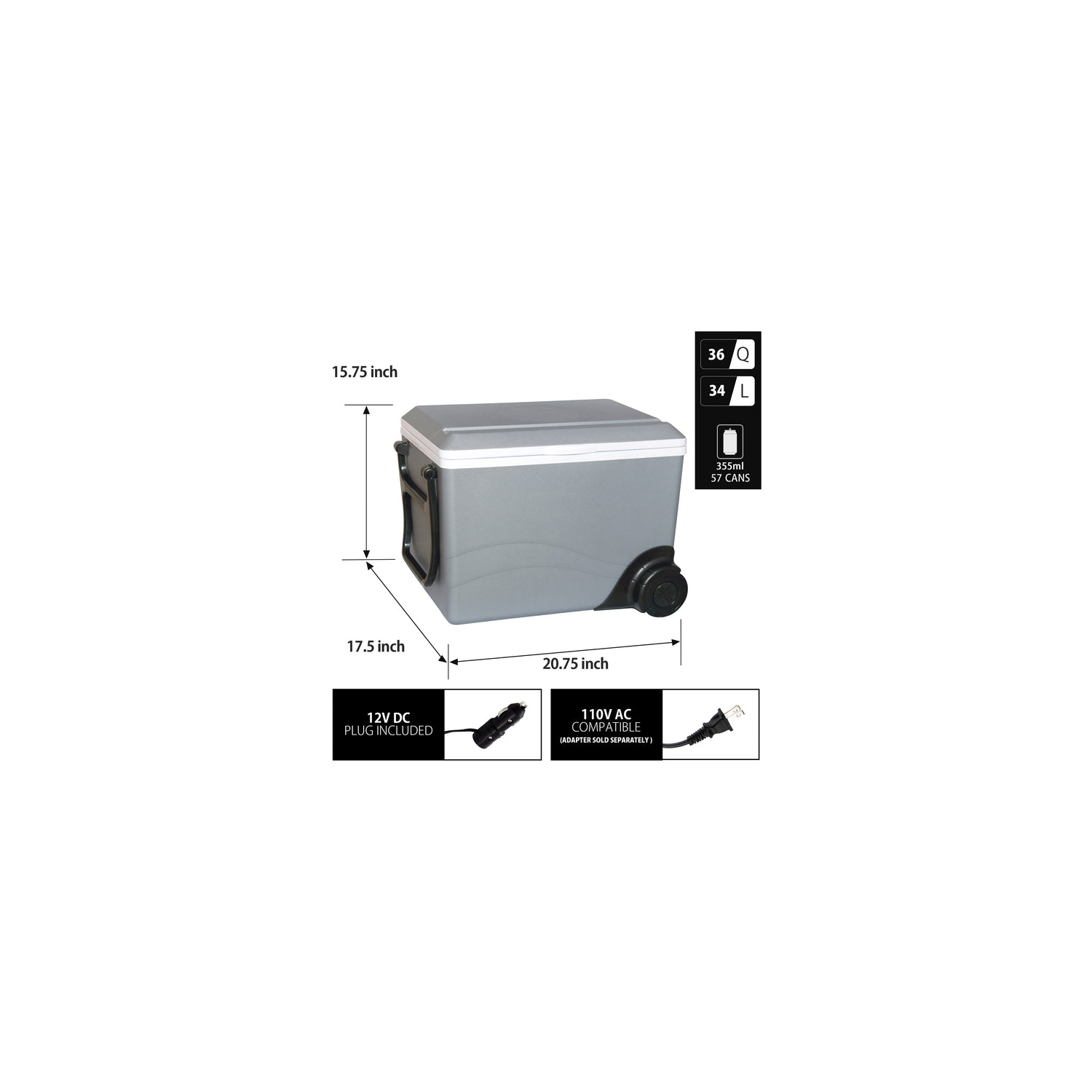 Koolatron Kool Wheeler W75 Thermoelectric Iceless 12V Cooler Warmer, 34L / 36 Quart Capacity, For Camping, Travel, Truck, SUV, Car, Boat, RV,