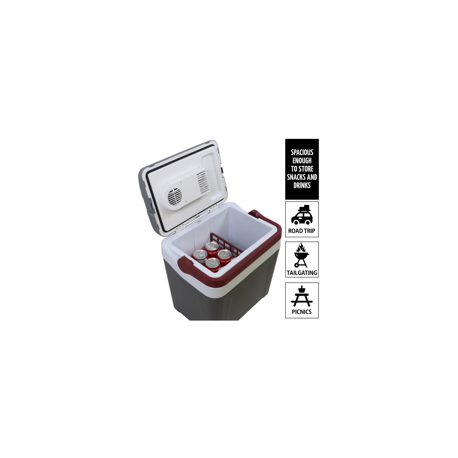 Koolatron Thermoelectric Iceless 12 Volt Cooler 26 qt, Electric Portable Car Cooler with DC Plug, Grey and White, for Travel Camping Fishing Trucking