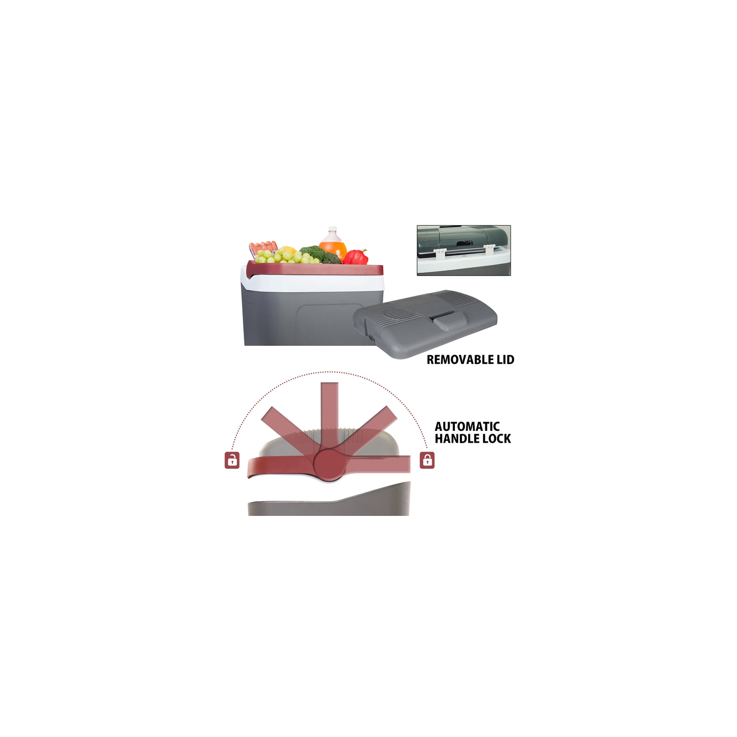 Koolatron Thermoelectric Iceless 12 Volt Cooler 26 qt, Electric Portable Car Cooler with DC Plug, Grey and White, for Travel Camping Fishing Trucking