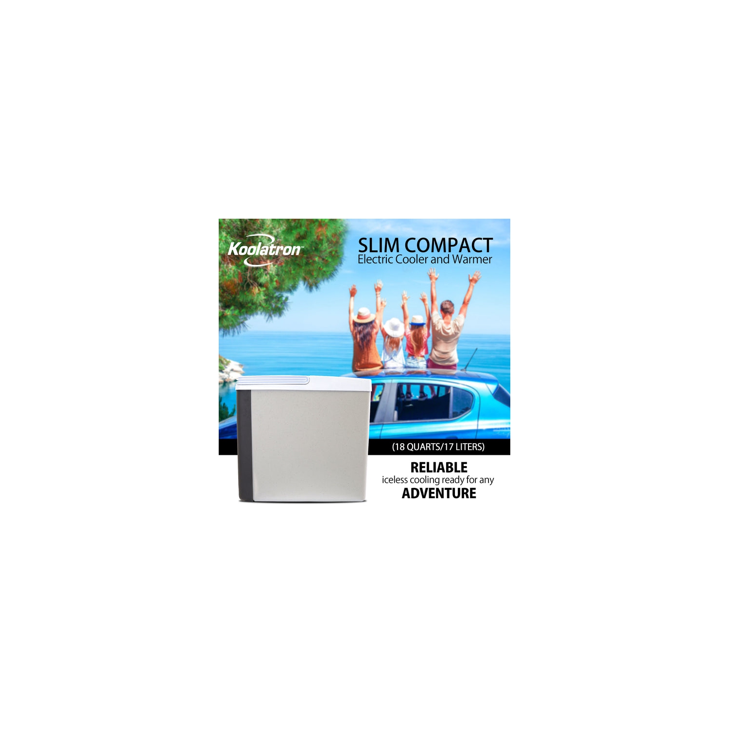 Koolatron Thermoelectric Iceless 12 Volt Cooler Warmer 18 qt, Electric Portable Car Cooler with DC Plug, Grey and White, for Travel Camping Fishing