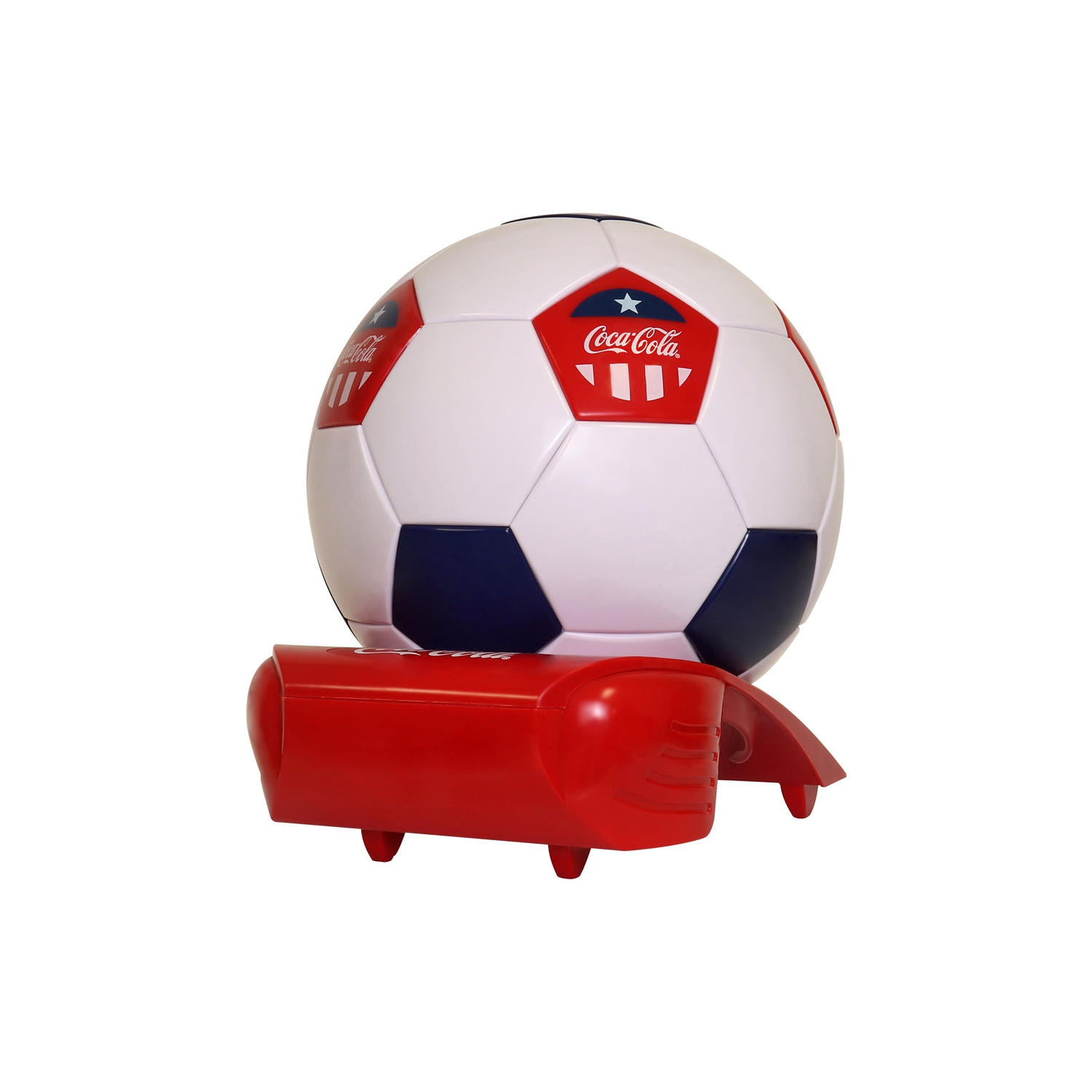 Coca-Cola Soccer Ball Mini Fridge, 5 Can Beverage Cooler with Hidden Opening, White Red Black, Games Room, Man-Cave, Dorm, Perfect Gift for Dad, Sports Fans, Students