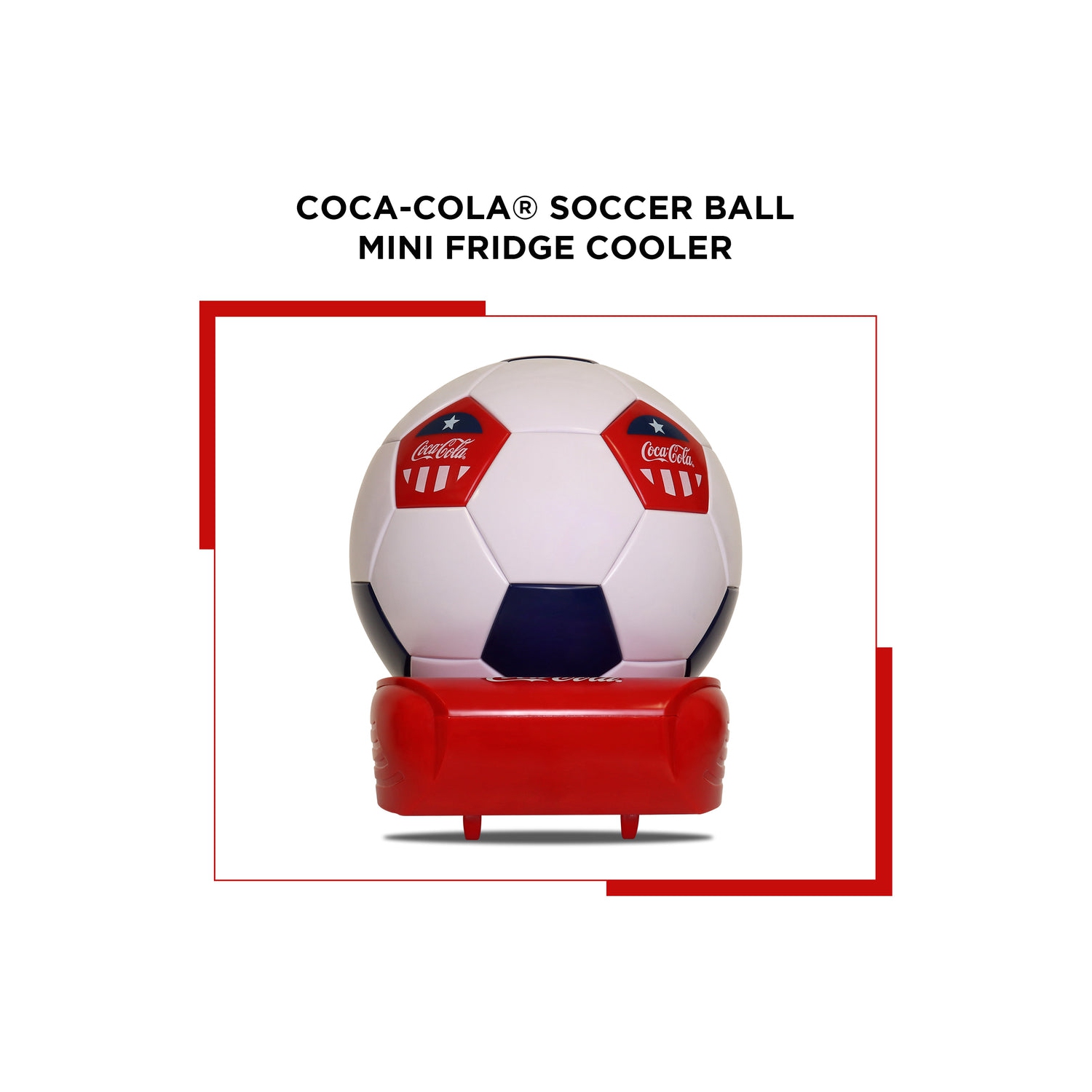 Coca-Cola Soccer Ball Mini Fridge, 5 Can Beverage Cooler with Hidden Opening, White Red Black, Games Room, Man-Cave, Dorm, Perfect Gift for Dad,