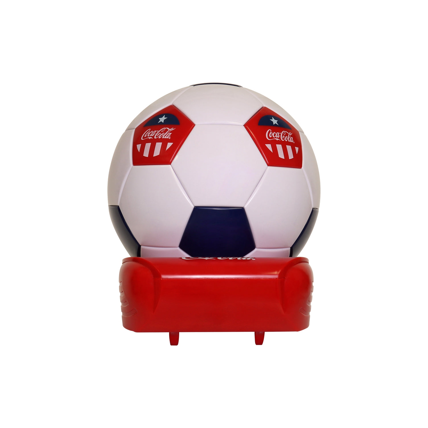 Coca-Cola Soccer Ball Mini Fridge, 5 Can Beverage Cooler with Hidden Opening, White Red Black, Games Room, Man-Cave, Dorm, Perfect Gift for Dad,