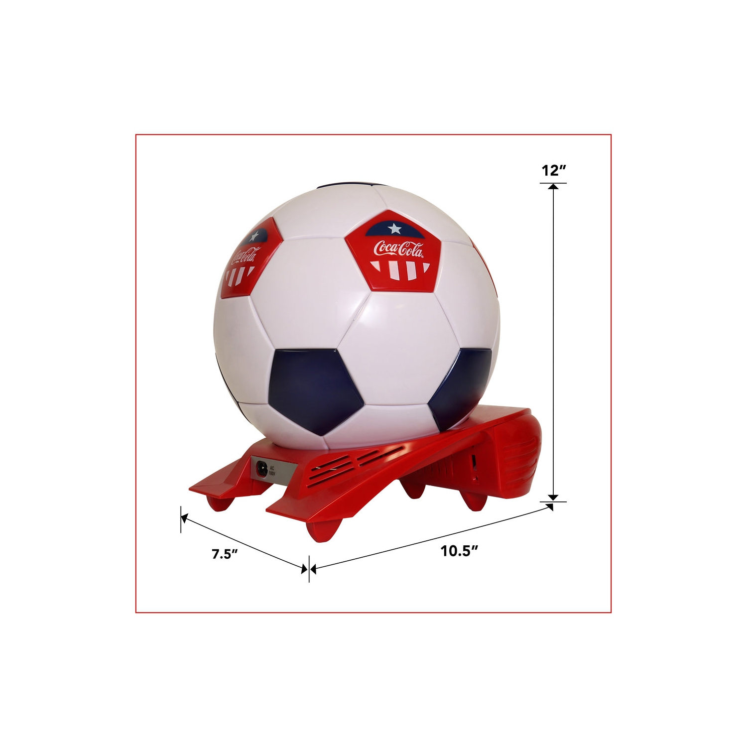 Coca-Cola Soccer Ball Mini Fridge, 5 Can Beverage Cooler with Hidden Opening, White Red Black, Games Room, Man-Cave, Dorm, Perfect Gift for Dad,