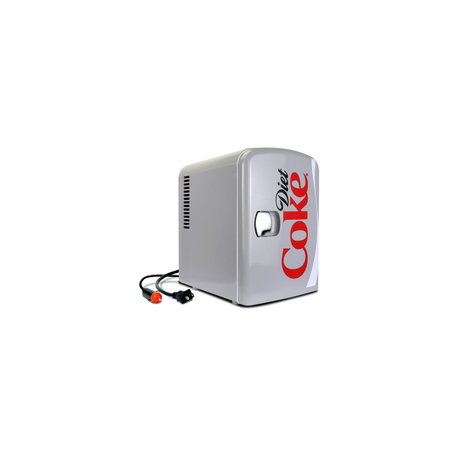 Coca-Cola Portable Mini Fridge Diet Coke 4L Cooler/Warmer w/ 12V DC and 110V AC Cords, 6 Can , Personal Travel Refrigerator, Gray