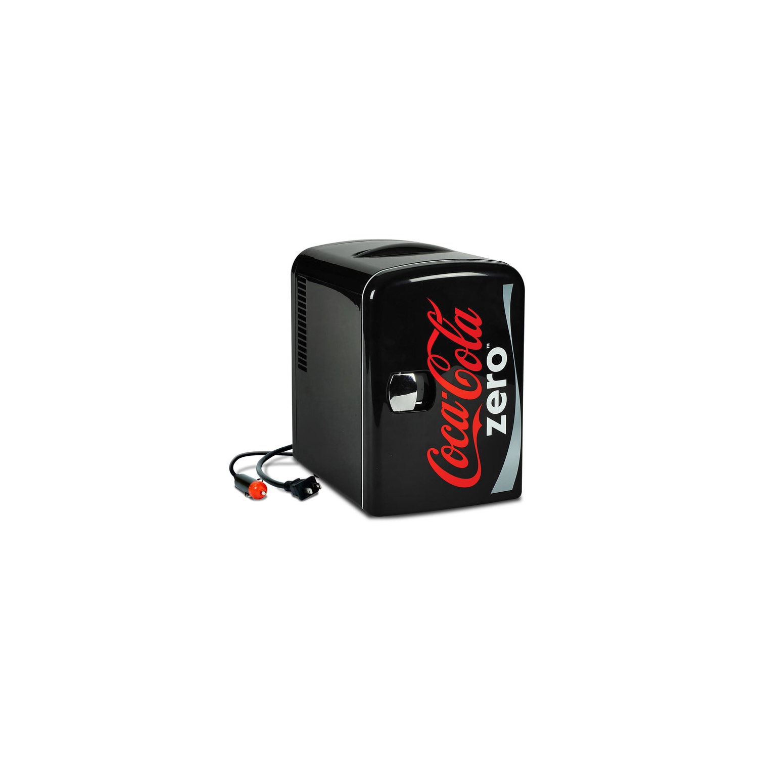 Coca-Cola Coke Zero 4L Portable Cooler/Warmer, Compact Personal Travel Fridge for Snacks Lunch Drinks Cosmetics, Includes 12V and AC Cords, Black