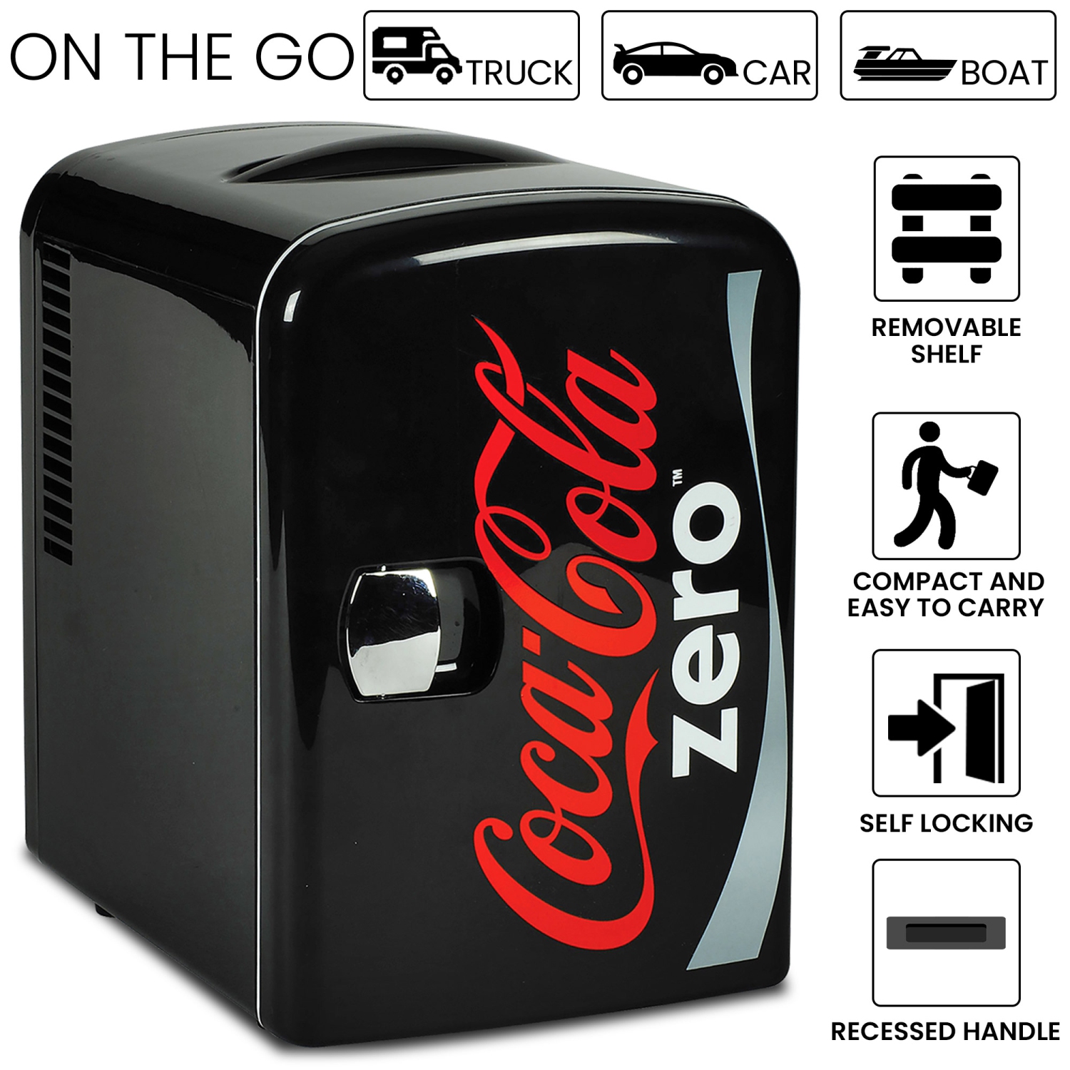 Refroidisseur/réchaud portatif Coca-Cola Coke Zero de 4 L, réfrigérateur de voyage personnel compact pour les collations, boissons pour lunch