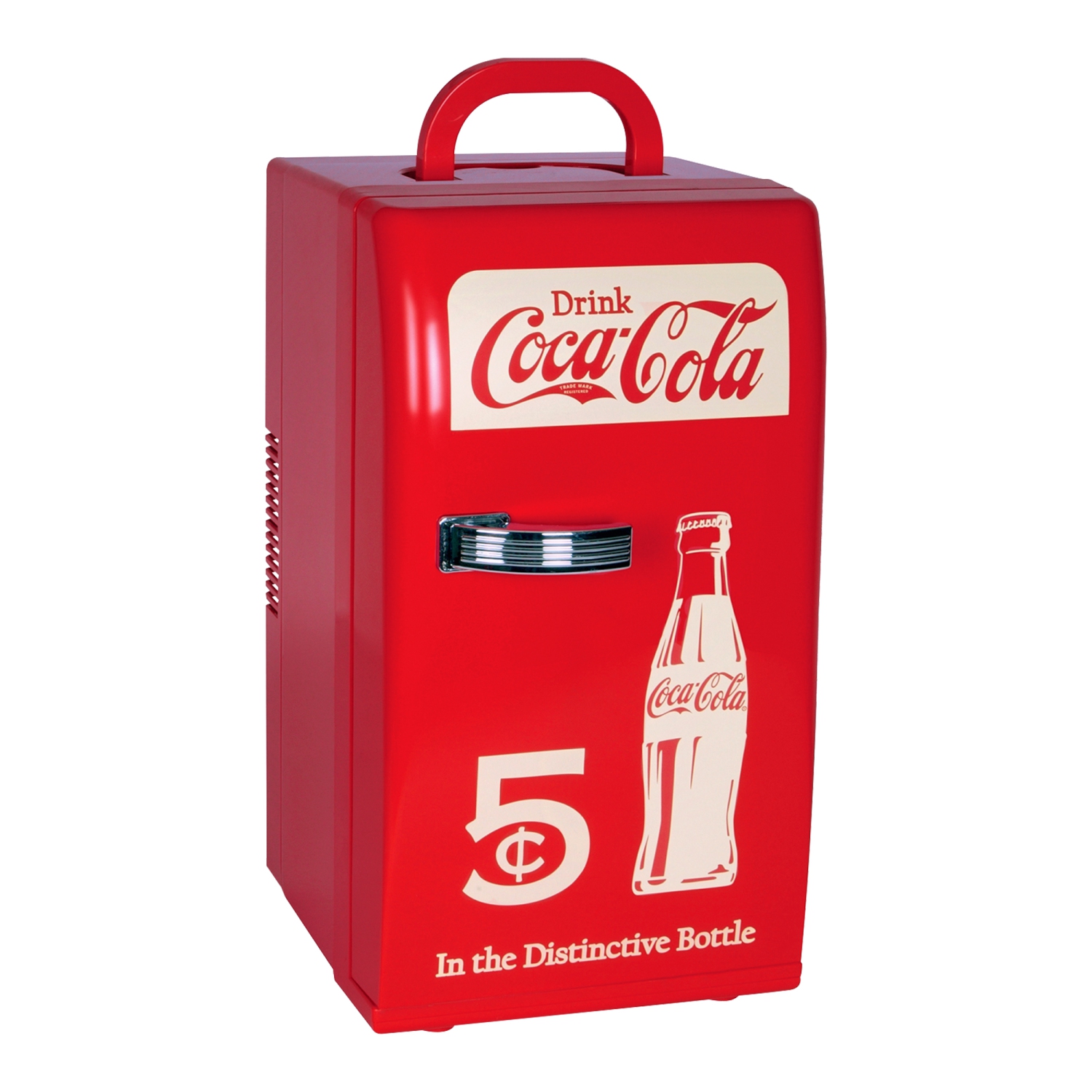 Coca-Cola Retro 18 Can Mini Fridge 22L (23 qt), AC/DC Portable Cooler for Snack Lunch Drinks, Includes 12V and AC Cords, for Home Office Dorm Cottage, Red and White
