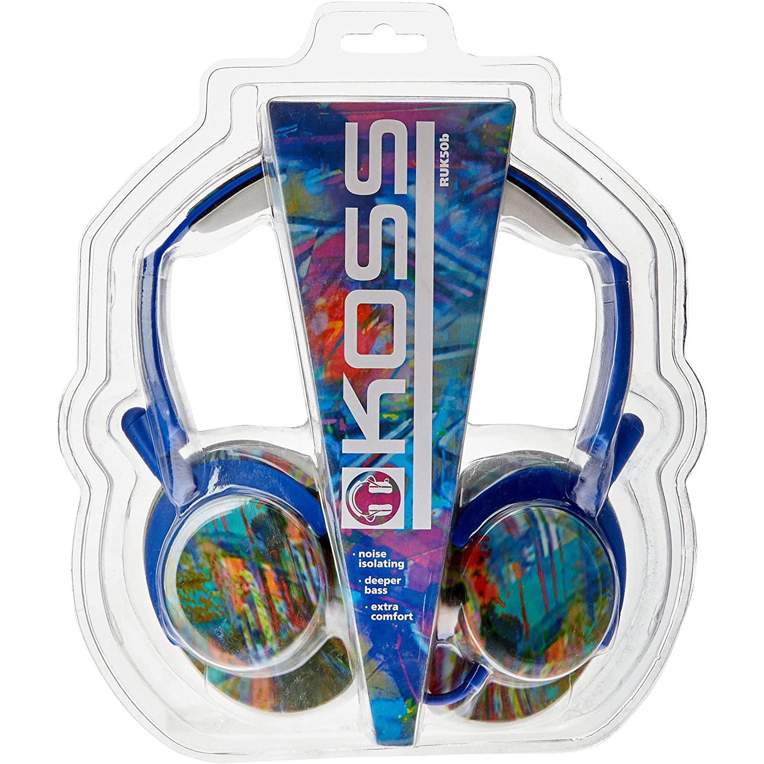 Koss Headphone Full Size Noise Isolating Deep Bass Extra Comfort Fold Flat Design Adjustable Padded Headband - Blue