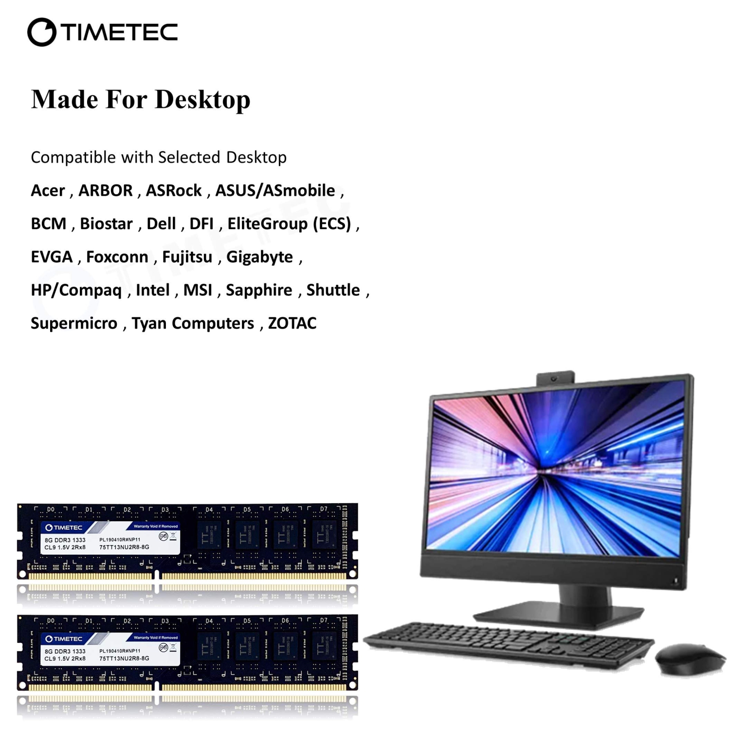 Timetec 16GB KIT(2x8GB) DDR3 1333MHz PC3-10600 Non-ECC Unbuffered 1.5V CL9 2Rx8 Dual Rank 240 Pin UDIMM PC Desktop Computer Memory RAM Module Upgrade)