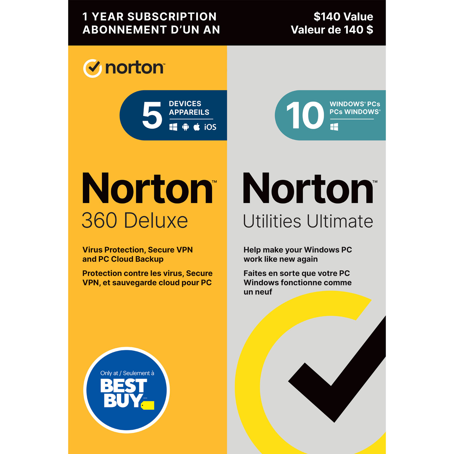 Norton 360 Deluxe w/ Norton Utilities Ultimate (PC/Mac) -5 Devices -50GB Cloud Backup -1 Year - Only at Best Buy