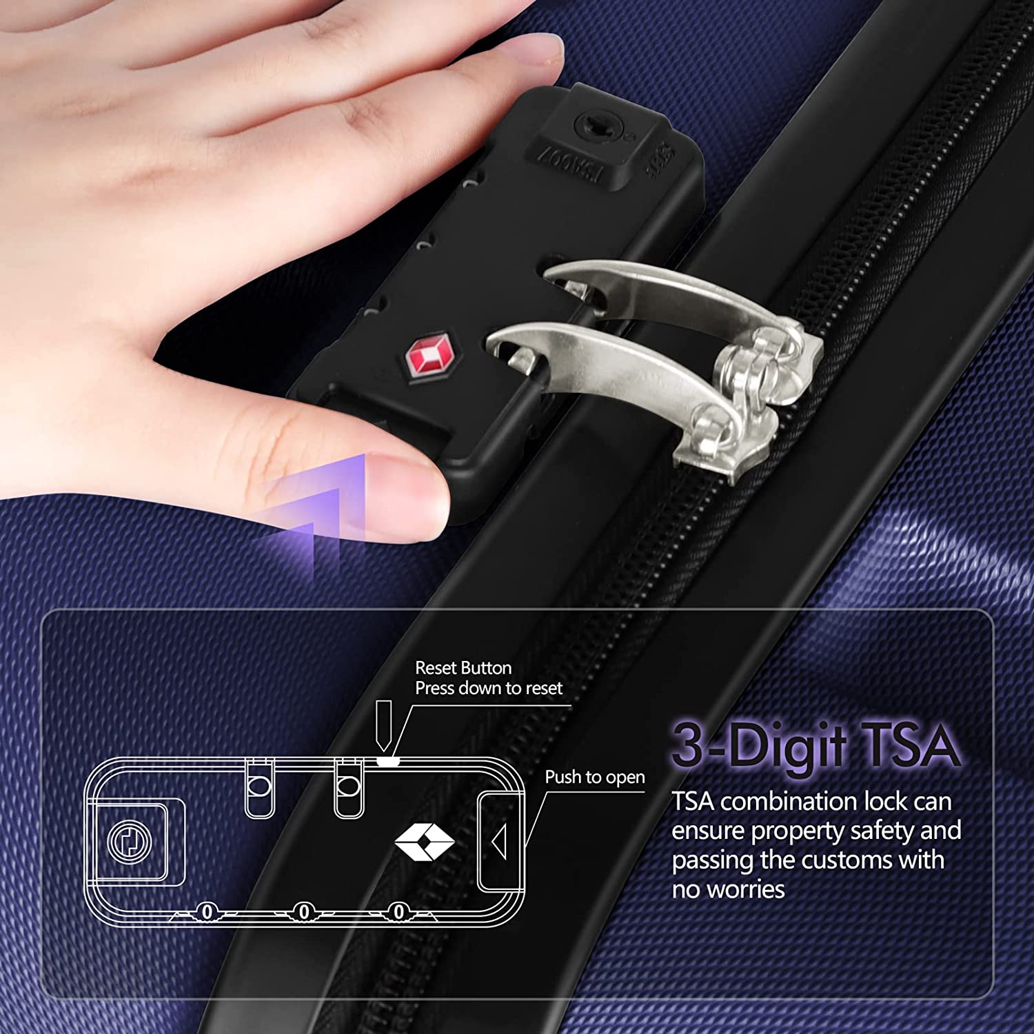 Ensembles de 3 valises rigides extensibles AnyZip PC ABS avec 4 roulettes universelles TSA et 20 24 28 po Bleu foncé