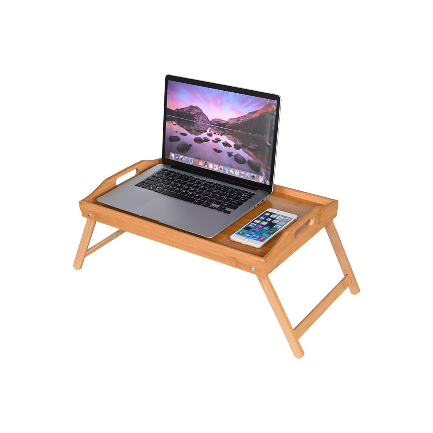 Bamboo Breakfast Bed Tray Table with Handles,Foldable Serving Portable Laptop Tray for Eating and Working