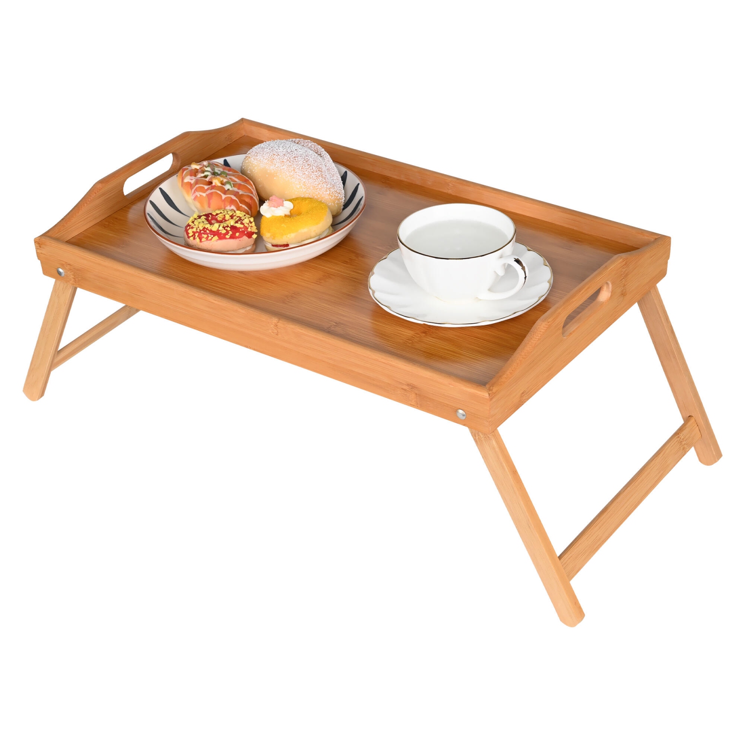 Bamboo Breakfast Bed Tray Table with Handles,Foldable Serving Portable Laptop Tray for Eating and Working