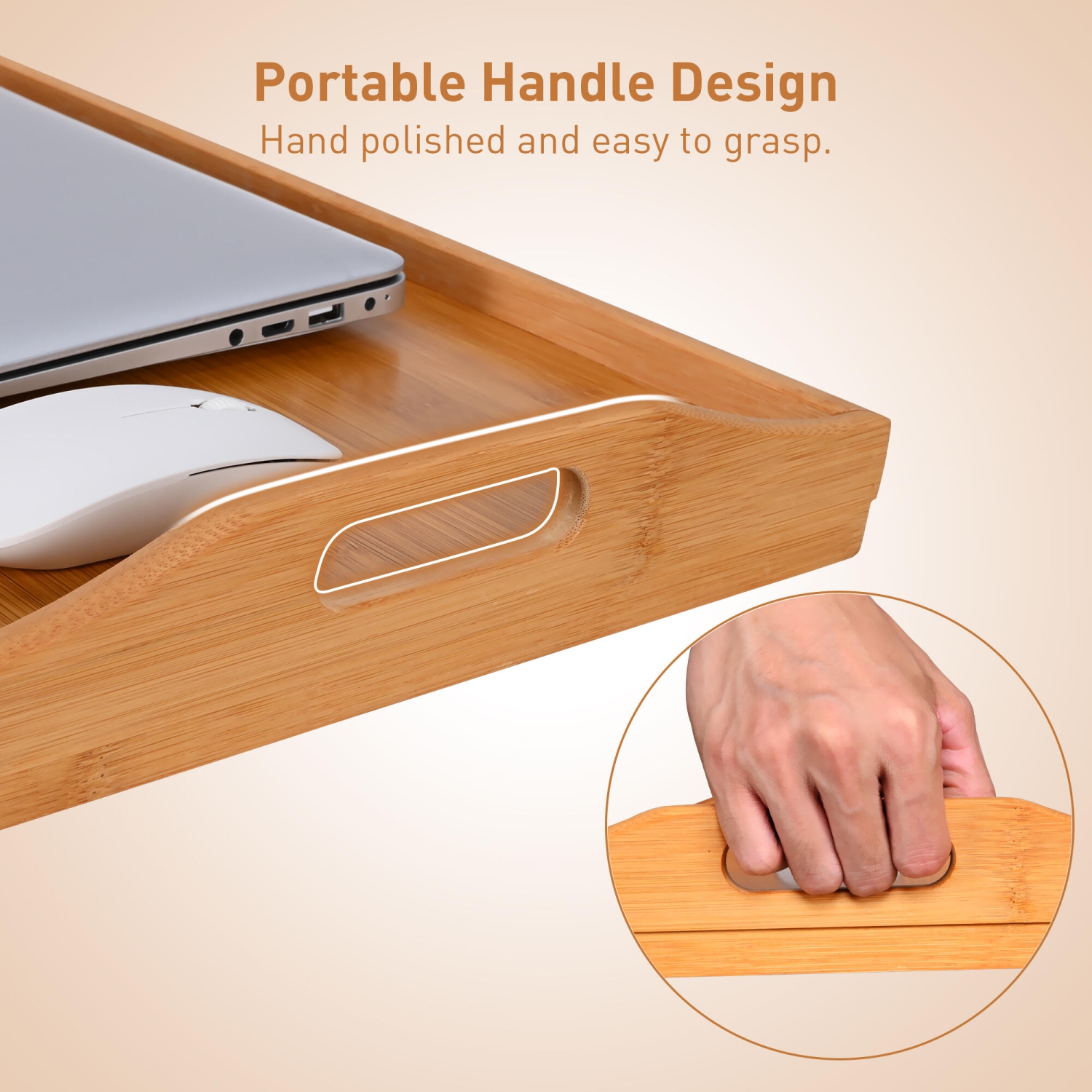 Bamboo Breakfast Bed Tray Table with Handles,Foldable Serving Portable Laptop Tray for Eating and Working