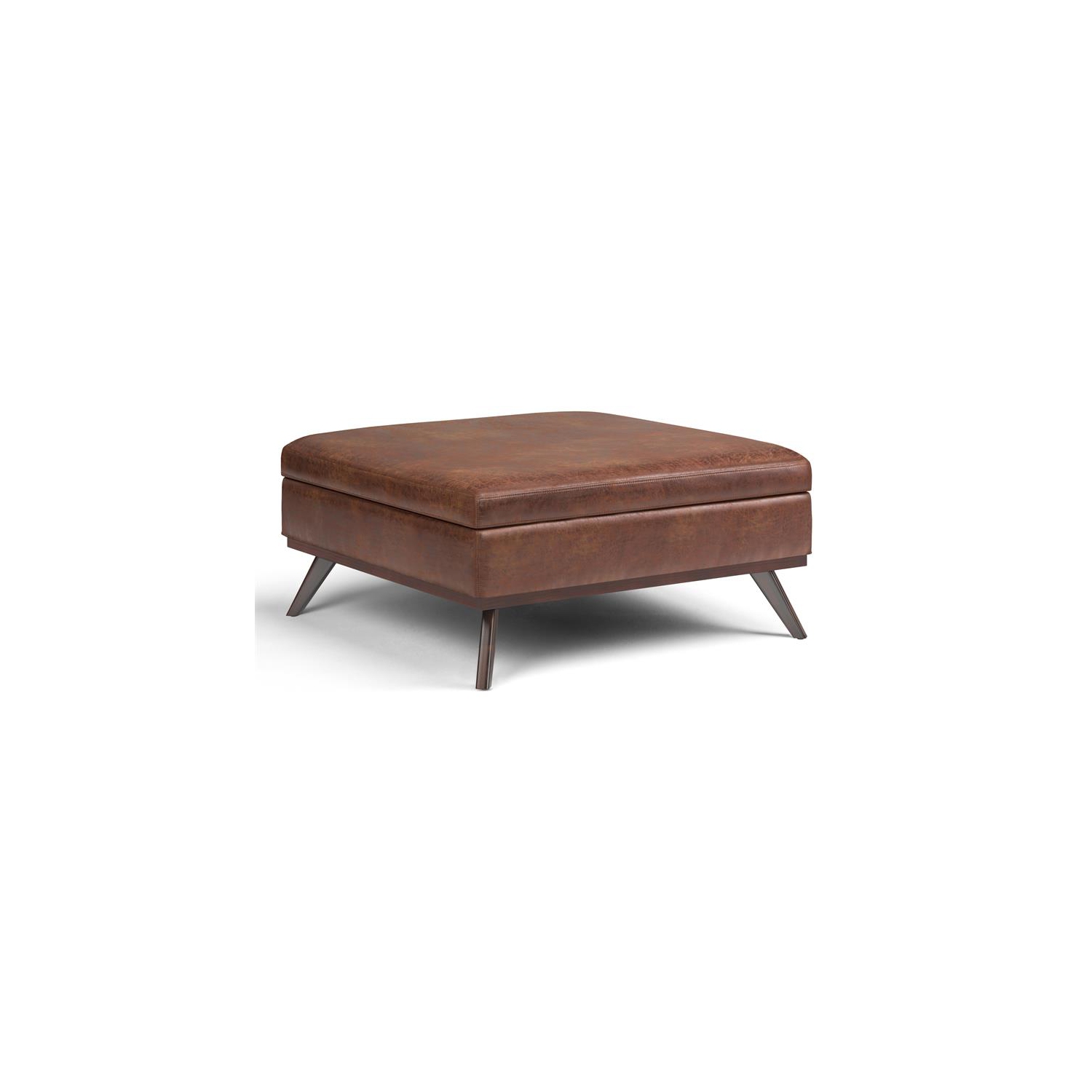Owen 40 in.W Coffee Table StorageOttoman in Distressed Saddle Brown Faux Leather