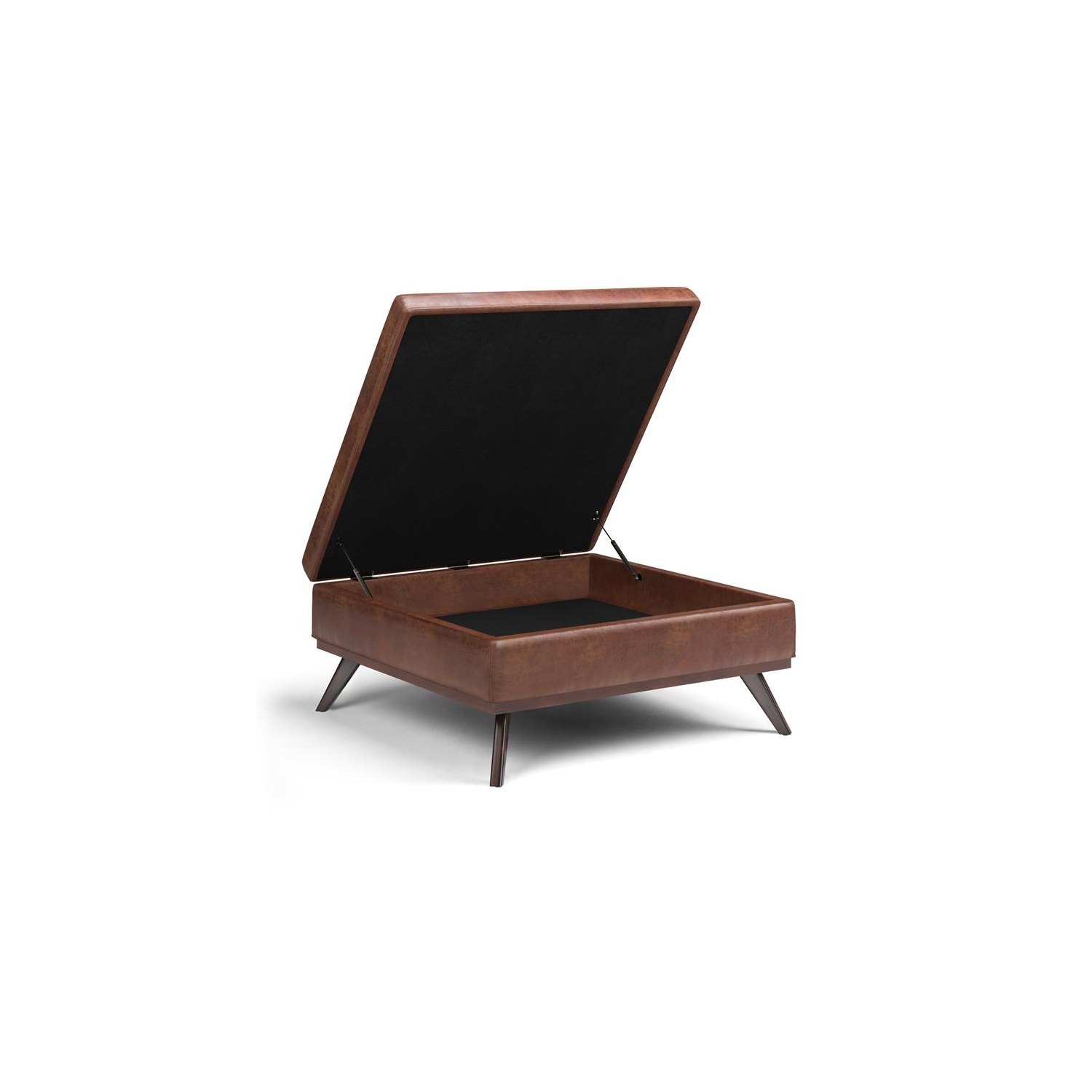 Owen 40 in.W Coffee Table StorageOttoman in Distressed Saddle Brown Faux Leather