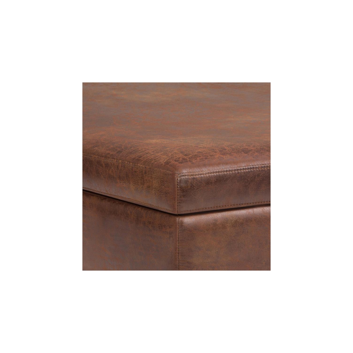 Owen 40 in.W Coffee Table StorageOttoman in Distressed Saddle Brown Faux Leather