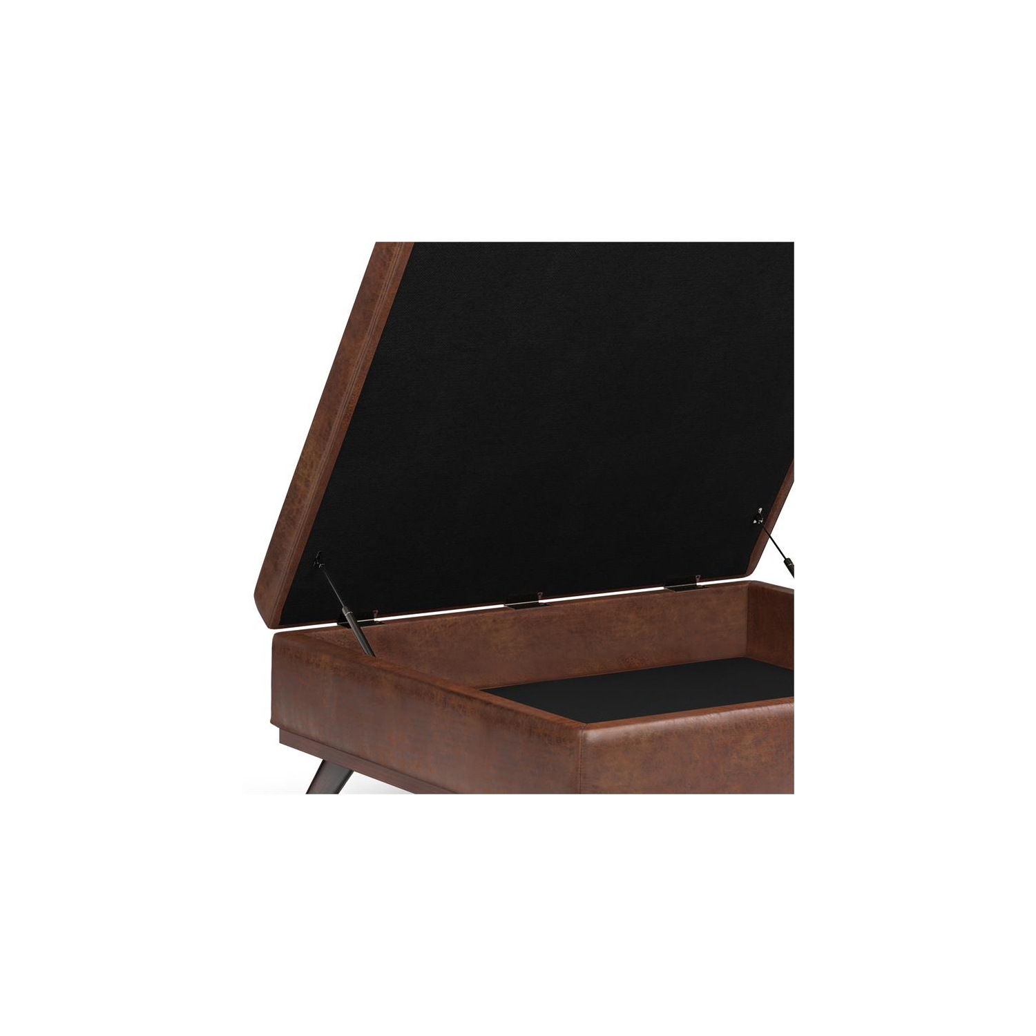 Owen 40 in.W Coffee Table StorageOttoman in Distressed Saddle Brown Faux Leather