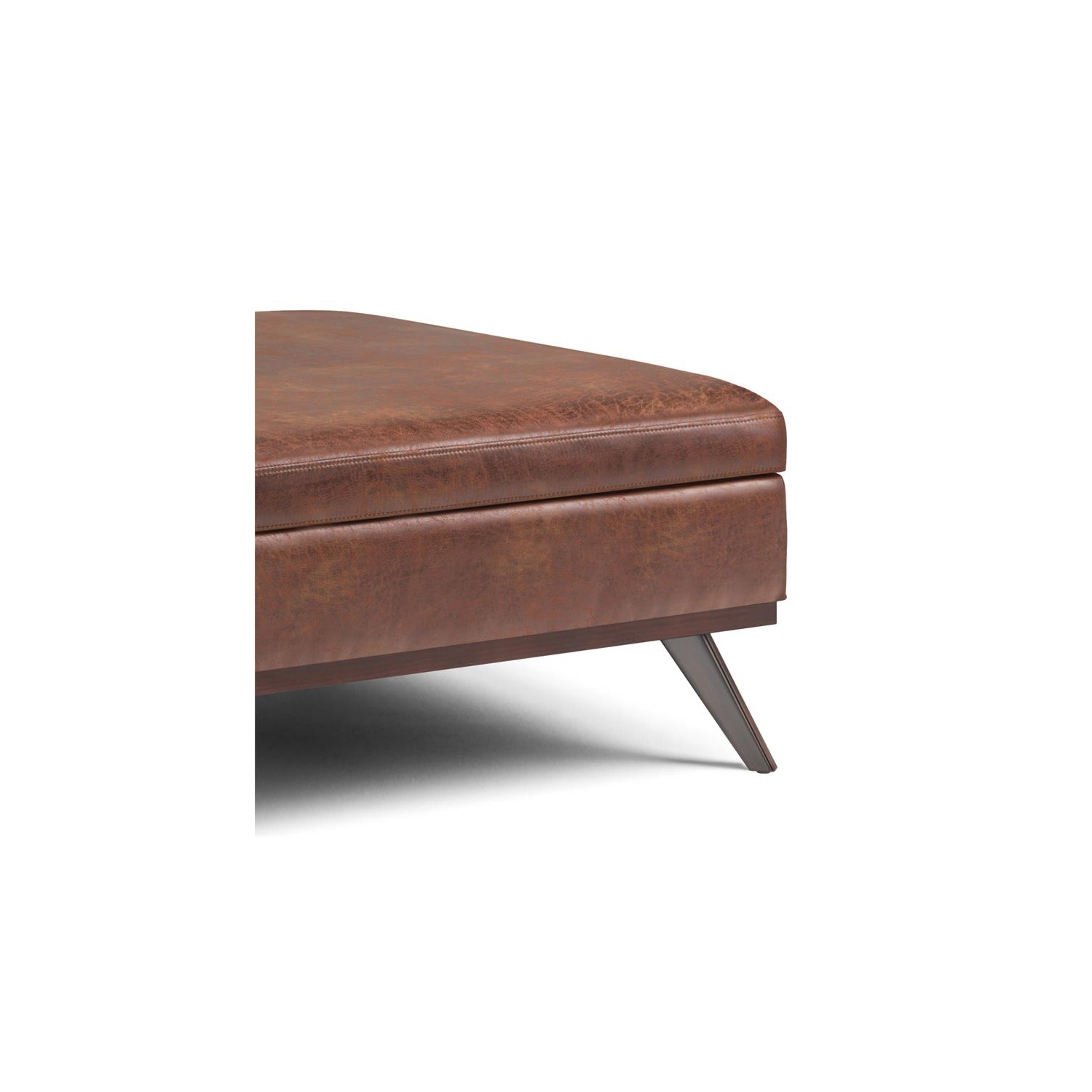 Owen 40 in.W Coffee Table StorageOttoman in Distressed Saddle Brown Faux Leather