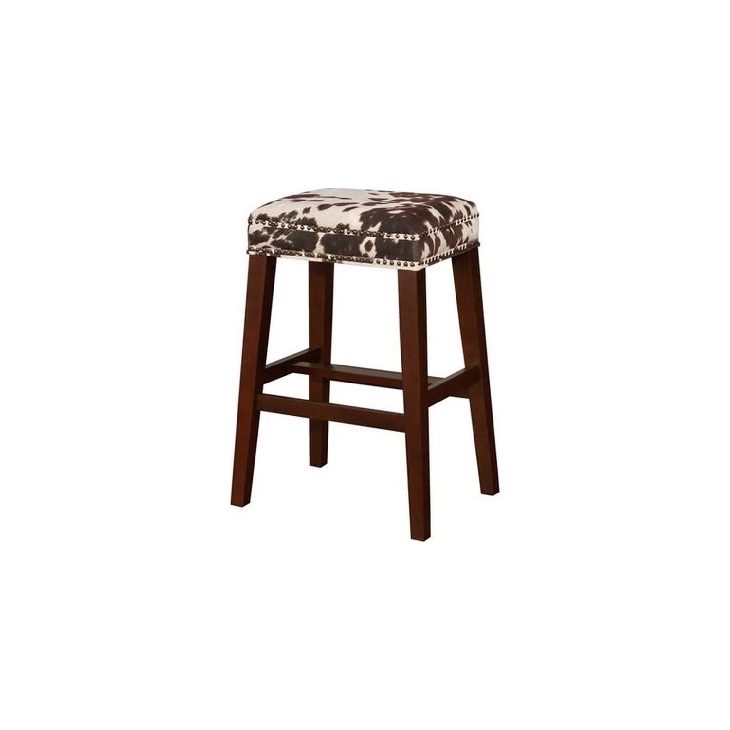 Riverbay Furniture 30" Transitional Wood/Fabric Cow Print Bar Stool in Brown