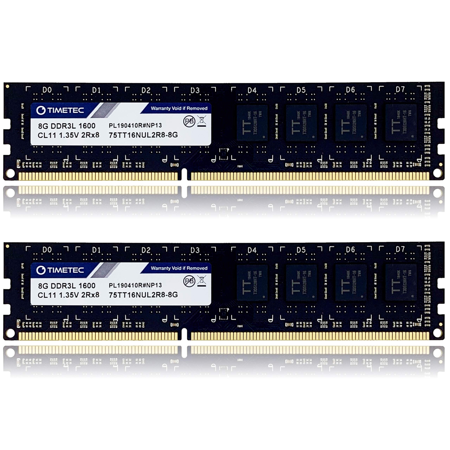 Timetec 16GB KIT(2x8GB) DDR3L/DDR3 1600MHz PC3L-12800 / PC3-12800 Non-ECC Unbuffered 1.35V/1.5V CL11 2Rx8 Dual Rank 240 Pin UDIMM Desktop PC Computer