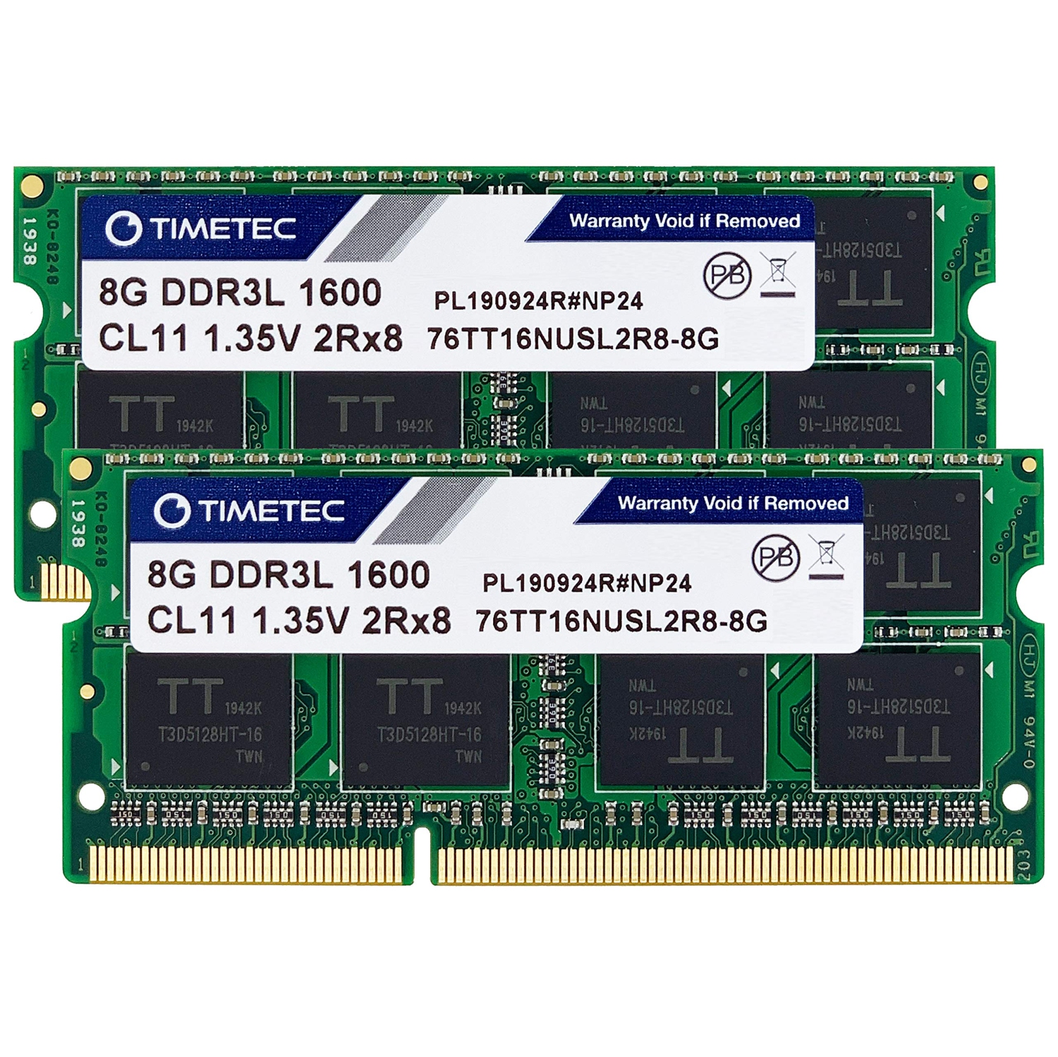 Timetec 16GB KIT(2x8GB) DDR3L / DDR3 1600MHz PC3L-12800 / PC3-12800 Non-ECC Unbuffered 1.35V/1.5V CL11 2Rx8 Dual Rank 204 Pin SODIMM Laptop Notebook