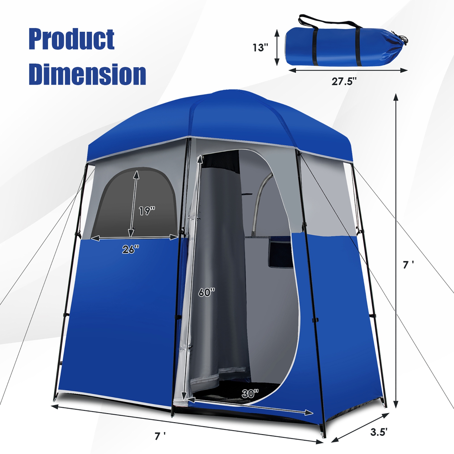 Costway Double-Room Camping Shower Toilet Tent with Floor Oversize Portable Storage Bag