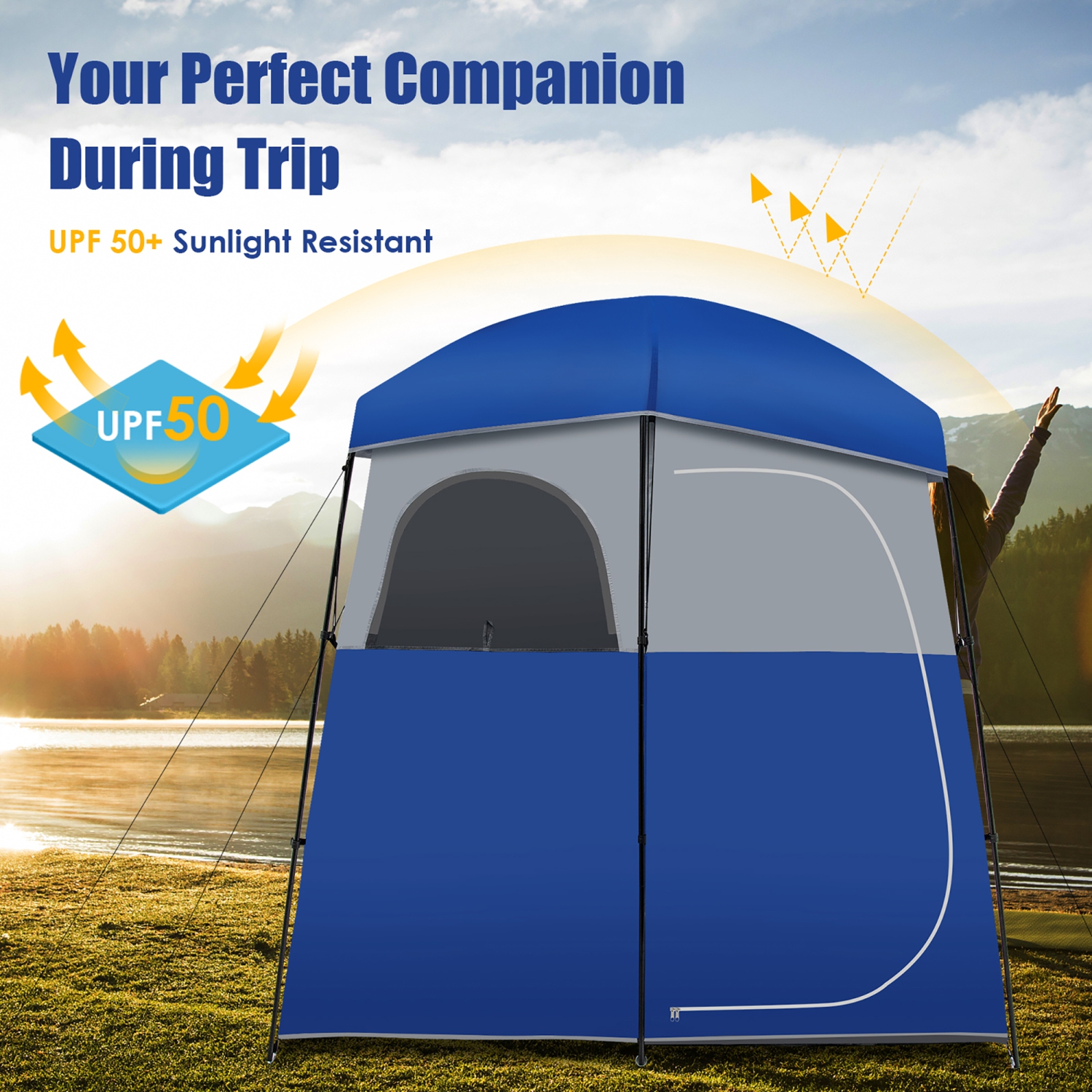 Costway Double-Room Camping Shower Toilet Tent with Floor Oversize Portable Storage Bag