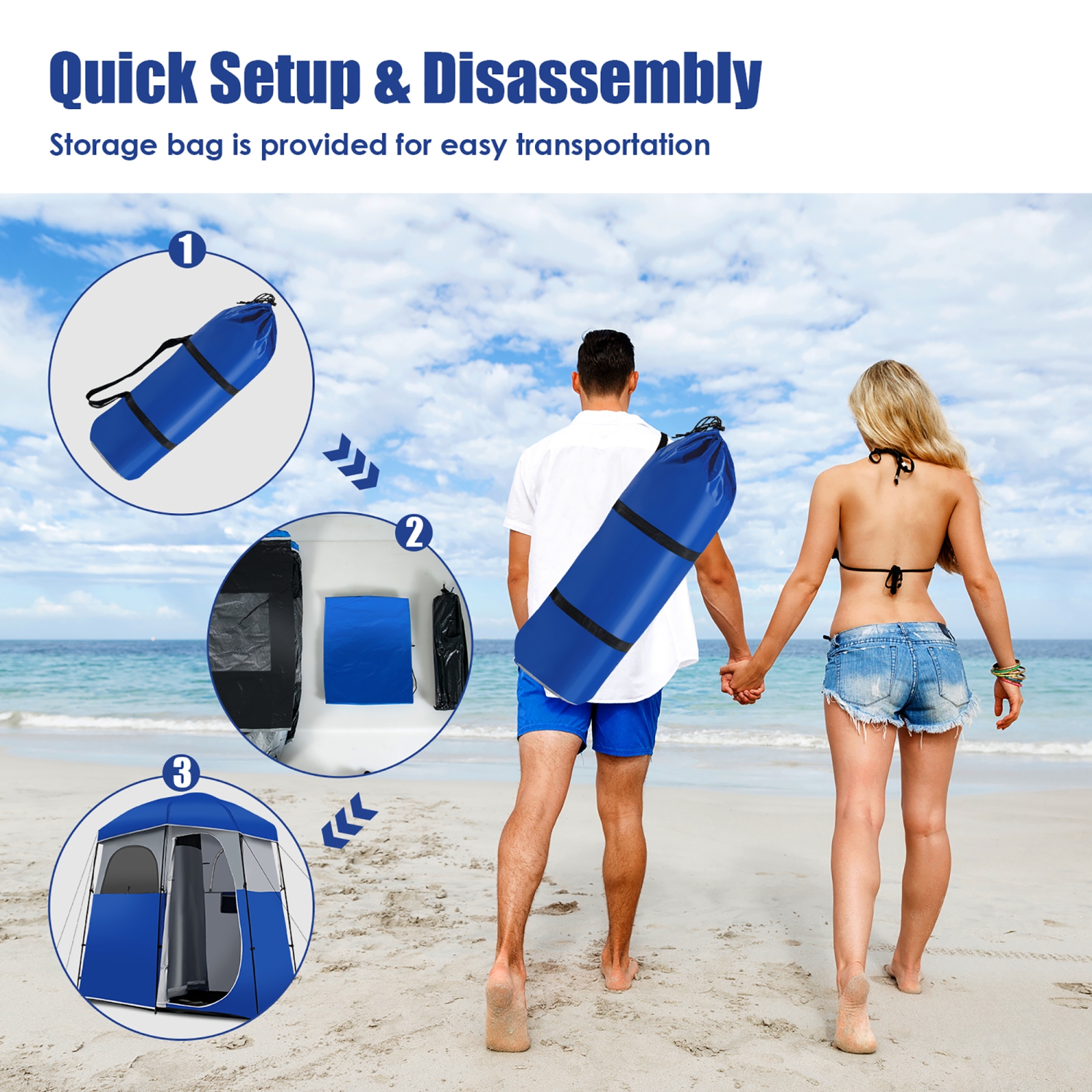 Costway Double-Room Camping Shower Toilet Tent with Floor Oversize Portable Storage Bag