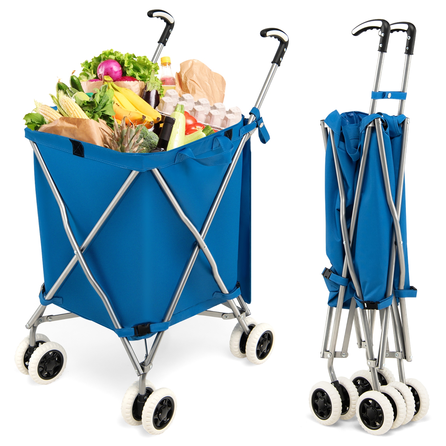 Costway Folding Shopping Cart Utility w/ Water-Resistant Removable Canvas Bag