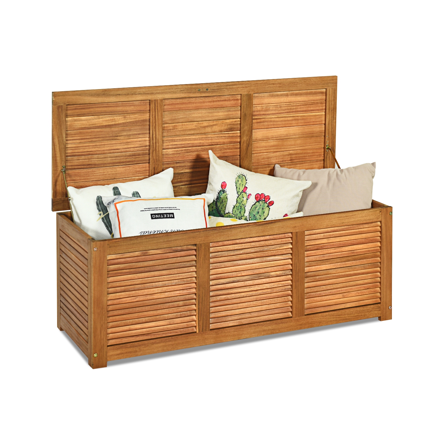Costway 46 Gallon Deck Storage Acacia Wood Organization Toys Cushions Tools