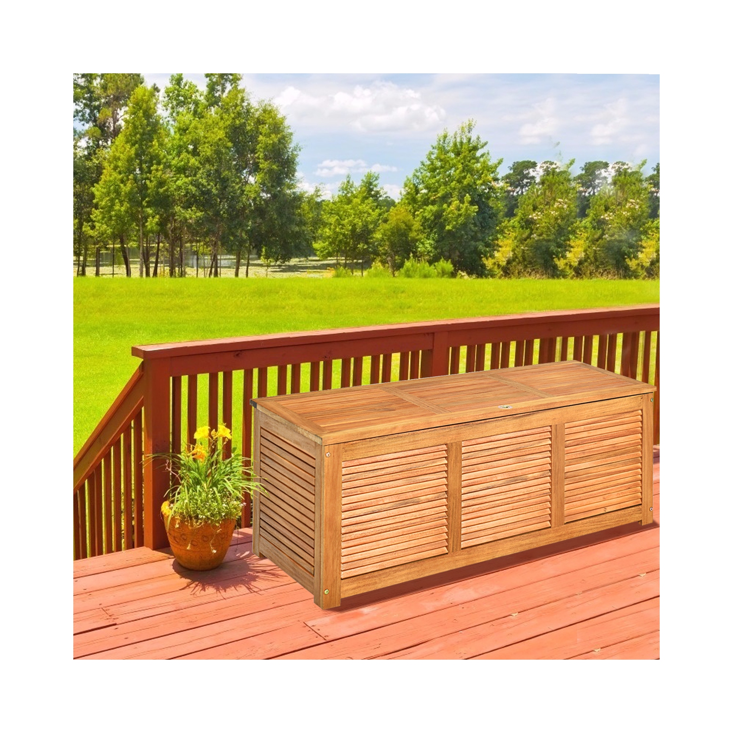 Costway 46 Gallon Deck Storage Acacia Wood Organization Toys Cushions Tools