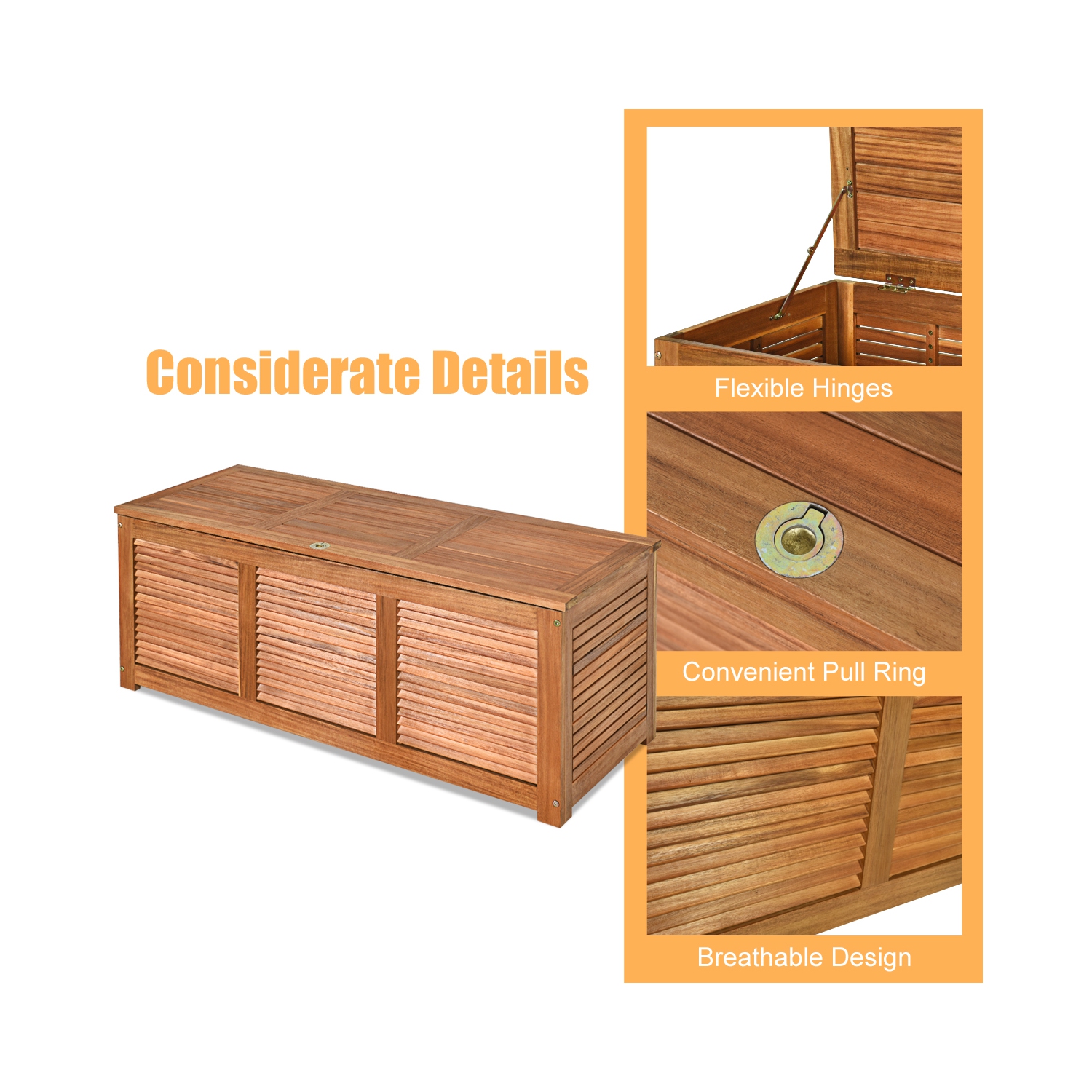 Costway 46 Gallon Deck Storage Acacia Wood Organization Toys Cushions Tools