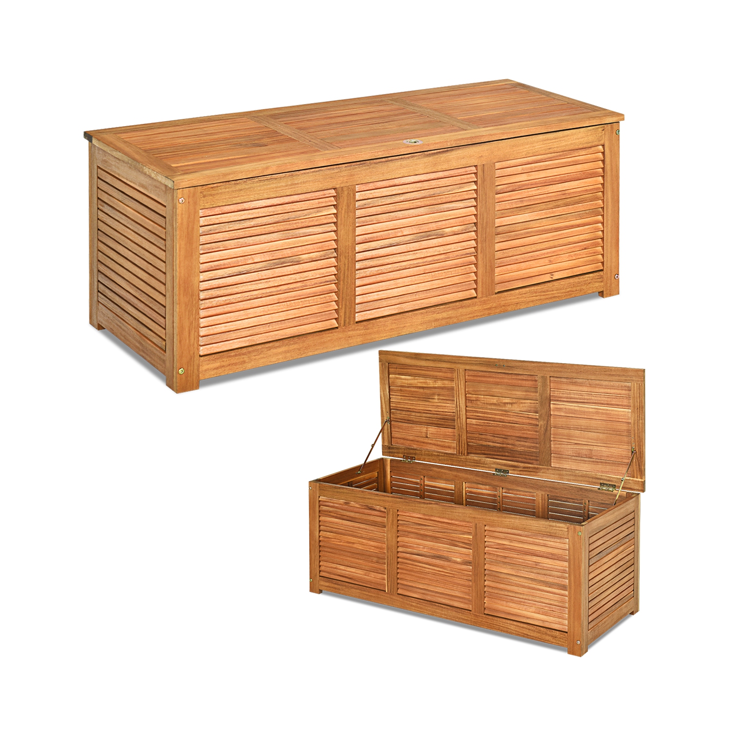 Costway 46 Gallon Deck Storage Acacia Wood Organization Toys Cushions Tools