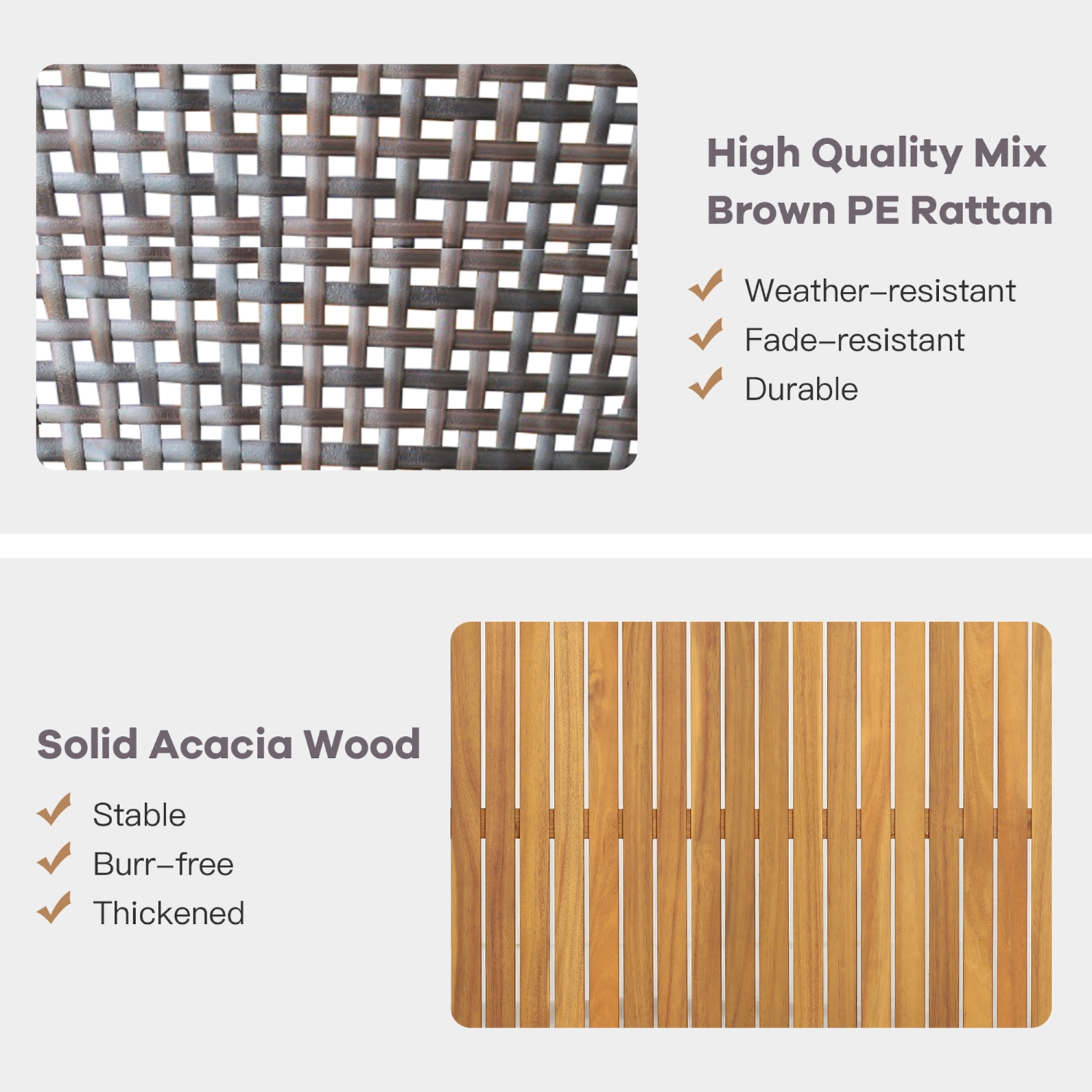 Ensemble de meubles de patio en rotin 8 pièces Costway, canapé rembourré en bois d'acacia, gris