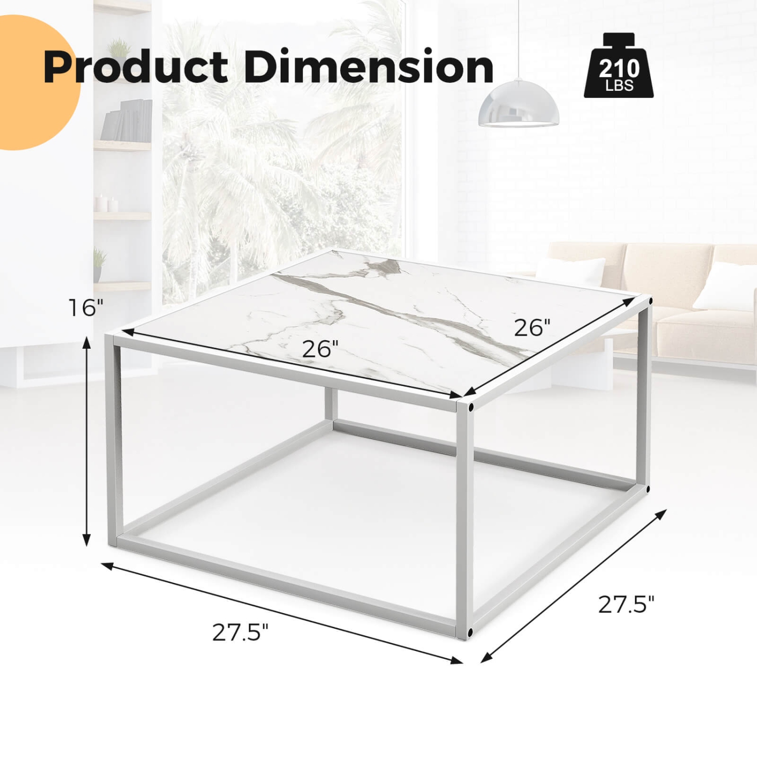Costway Coffee Table Modern Rectangular Coffee Table Metal Frame For Living Room
